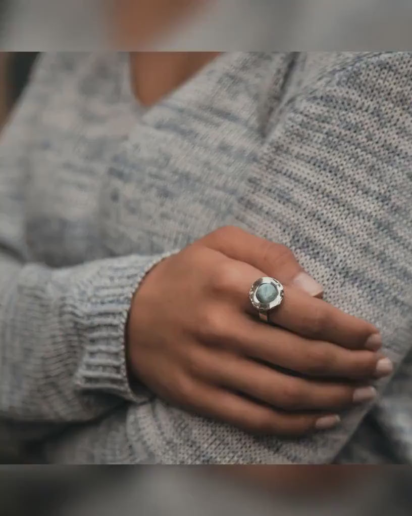 5.1 Carat Blue Larimar Gypsy Ring – Sterling Silver Bohemian Gemstone Ring, Solitaire Ring, Bohemian ring, Boho ring, Gemstone ring