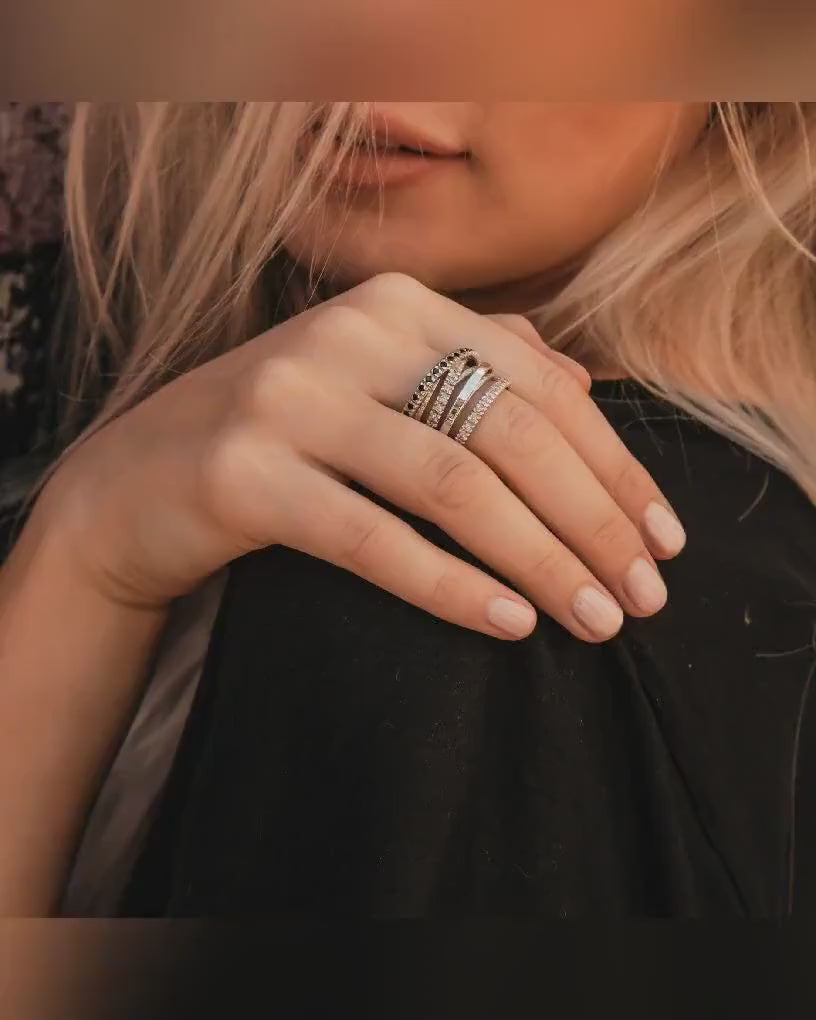 Black Spinel Wrap Ring 925 Sterling Silver White Cubic Zirconia