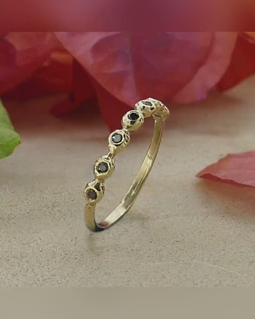 Engagement ring 0.56 Carat Natural Round Black Diamond Solid 14k Yellow Gold Stackable Ring Set Setting, Diamond Comfort Fit Band Minimalist