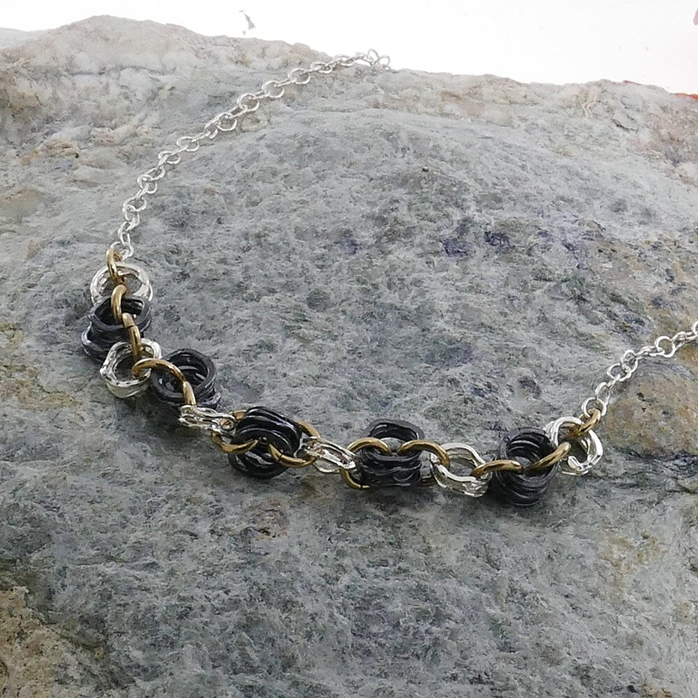 SPIRA Mixed Metal Necklace Unique Handcrafted 925 Sterling Silver and 14K Yellow Gold Filled Loop Chain Boho Chic Necklace Two Tone Necklace