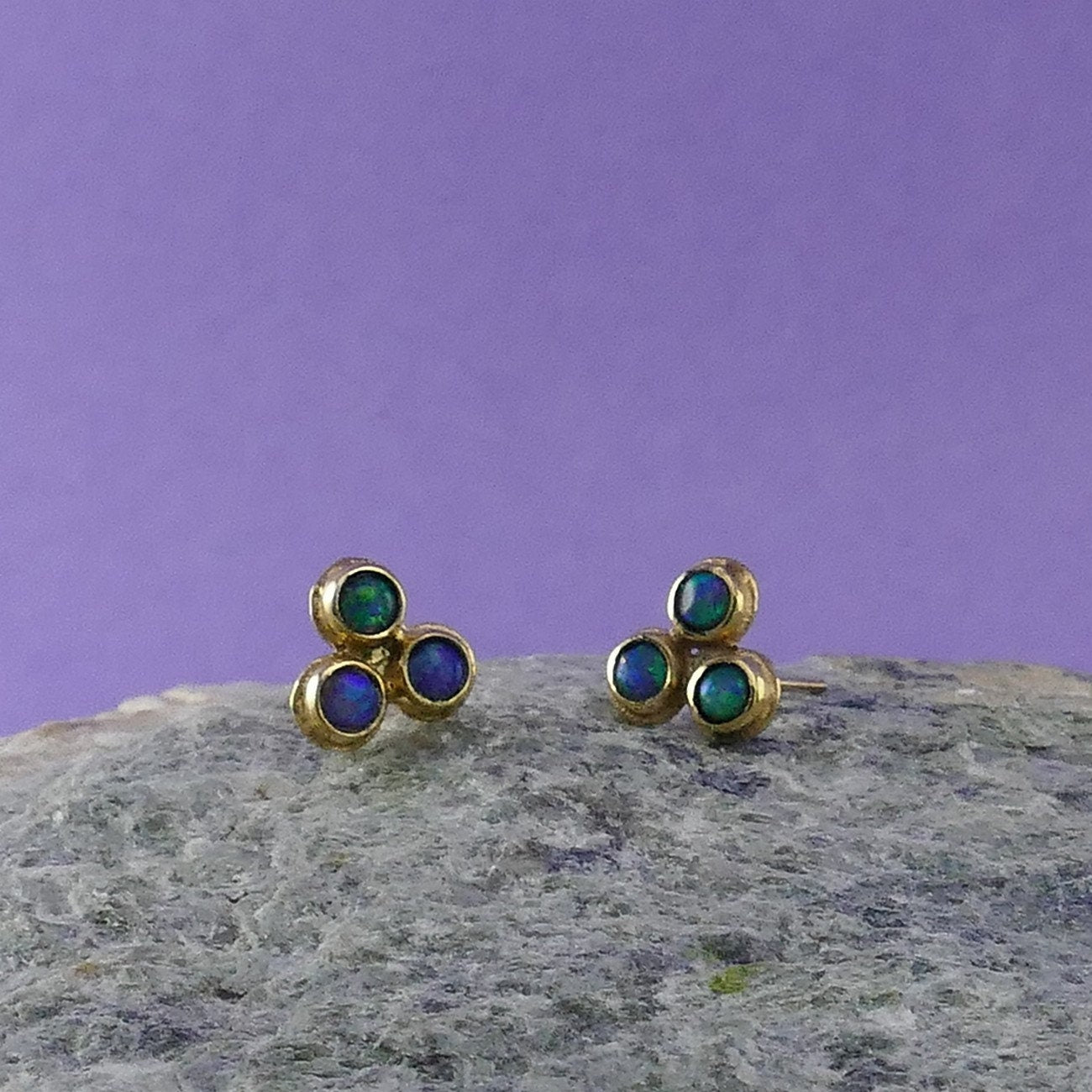 Gilded Glow: Handcrafted Gold and Opal Stud Earrings ,Everyday earrings, Fast&Free Shipping!