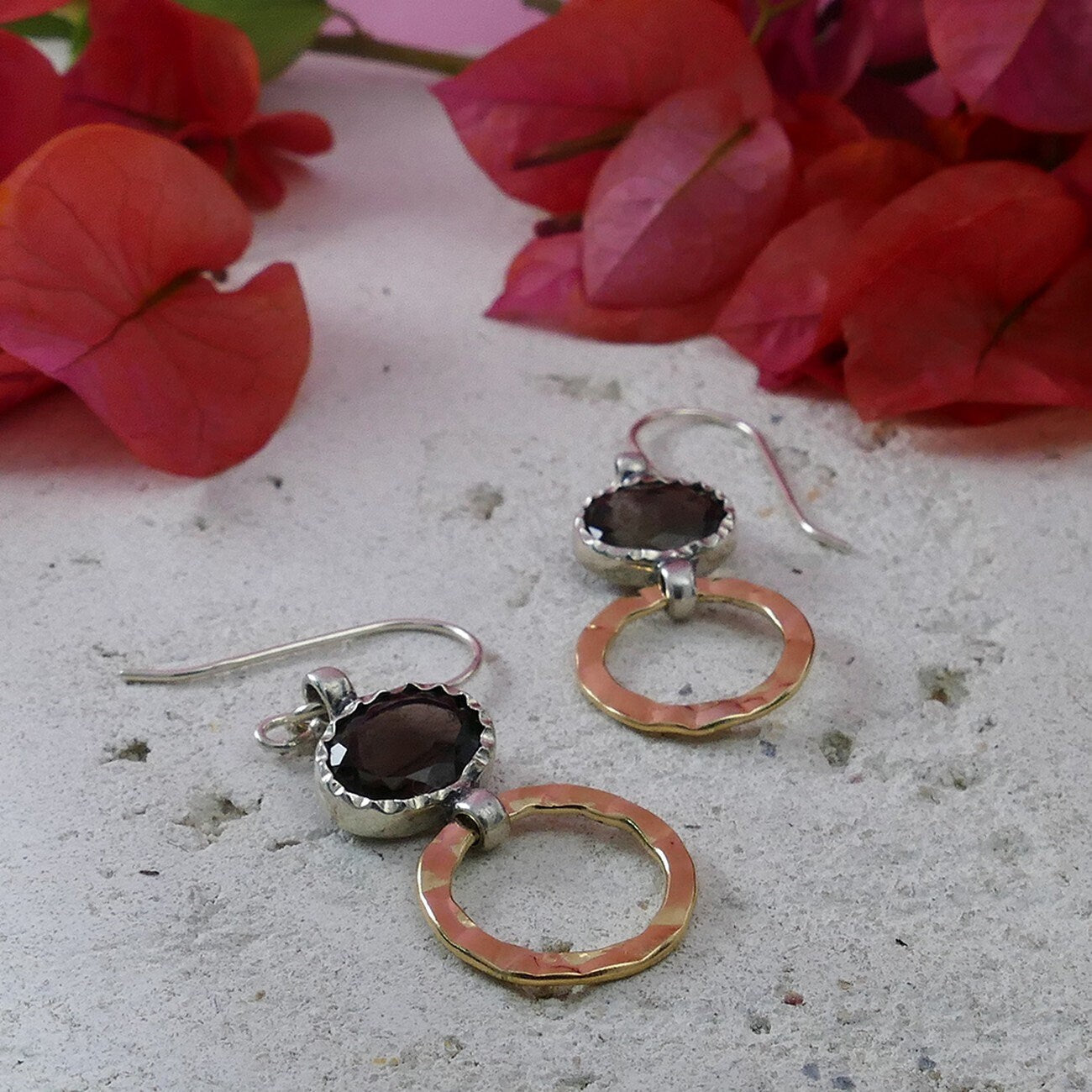 3.1 Ct Natural Brown Smoky Quartz Gemstone Two Tone 14k Yellow Gold Filled And 925 Sterling Silver Drop/Dangle Earrings Fast&Free Shipping!