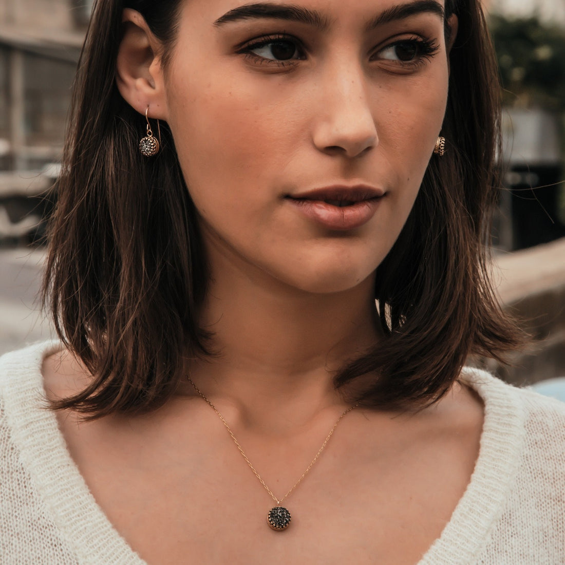 1.5 Carat Gray Agate Druzy Stone Natural crystal quartz 14k Yellow Gold Filled Handmade Fast&Free Shipping!Gemstone earring Everyday earring