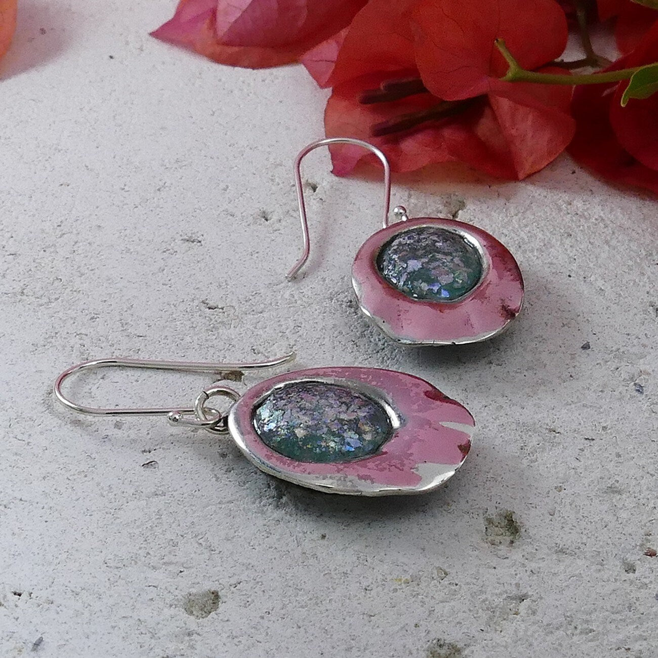 SPIRA Handcrafted Green Roman Glass Stone 925 Sterling Silver Drop/Dangle Earrings Fast&Free Shipping! Everyday earrings