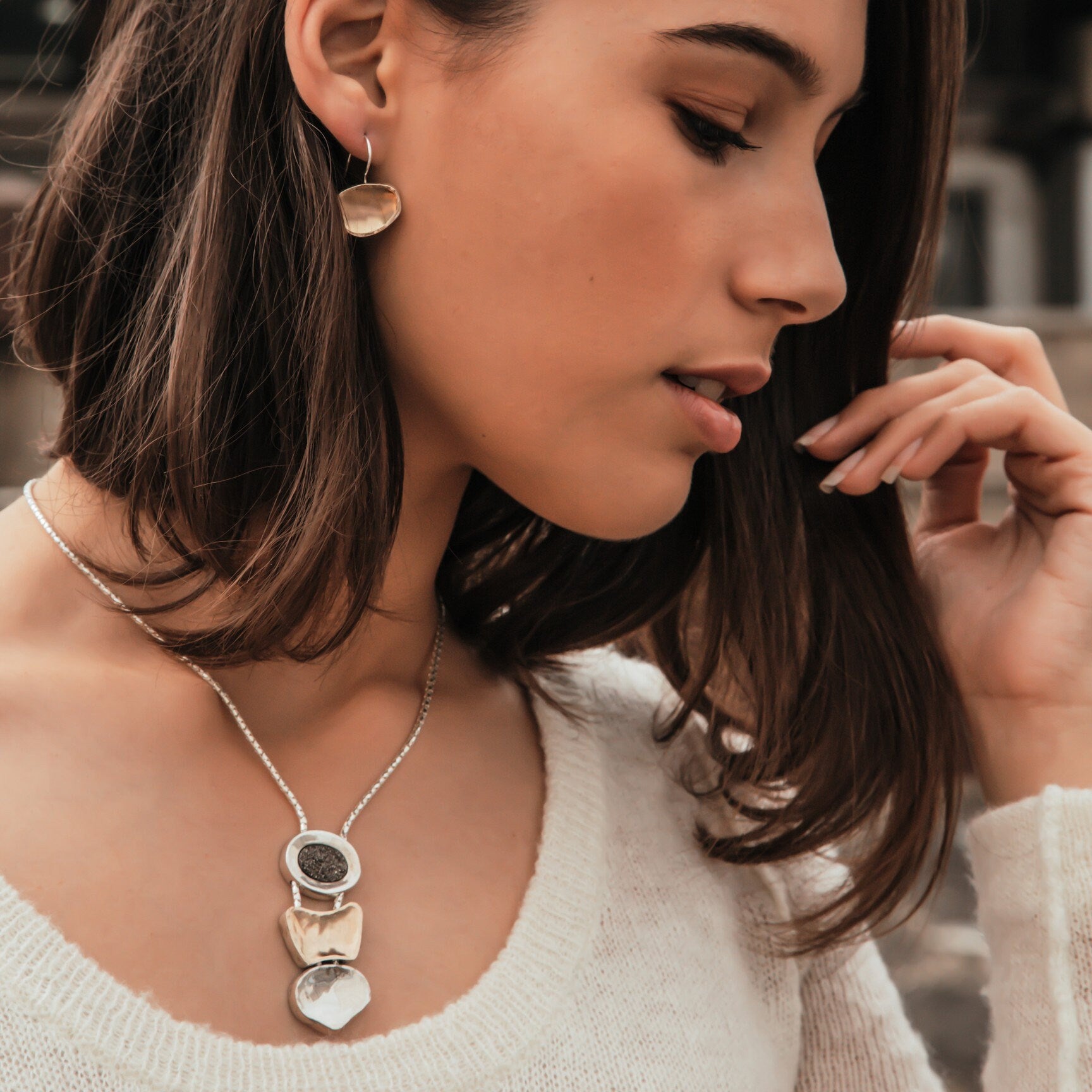 Two Tone Solid 9k Yellow Gold And 925 Sterling Silver Dangle Earrings, Gold & Silver Dainty Dangle Earrings – Handmade Jewelry