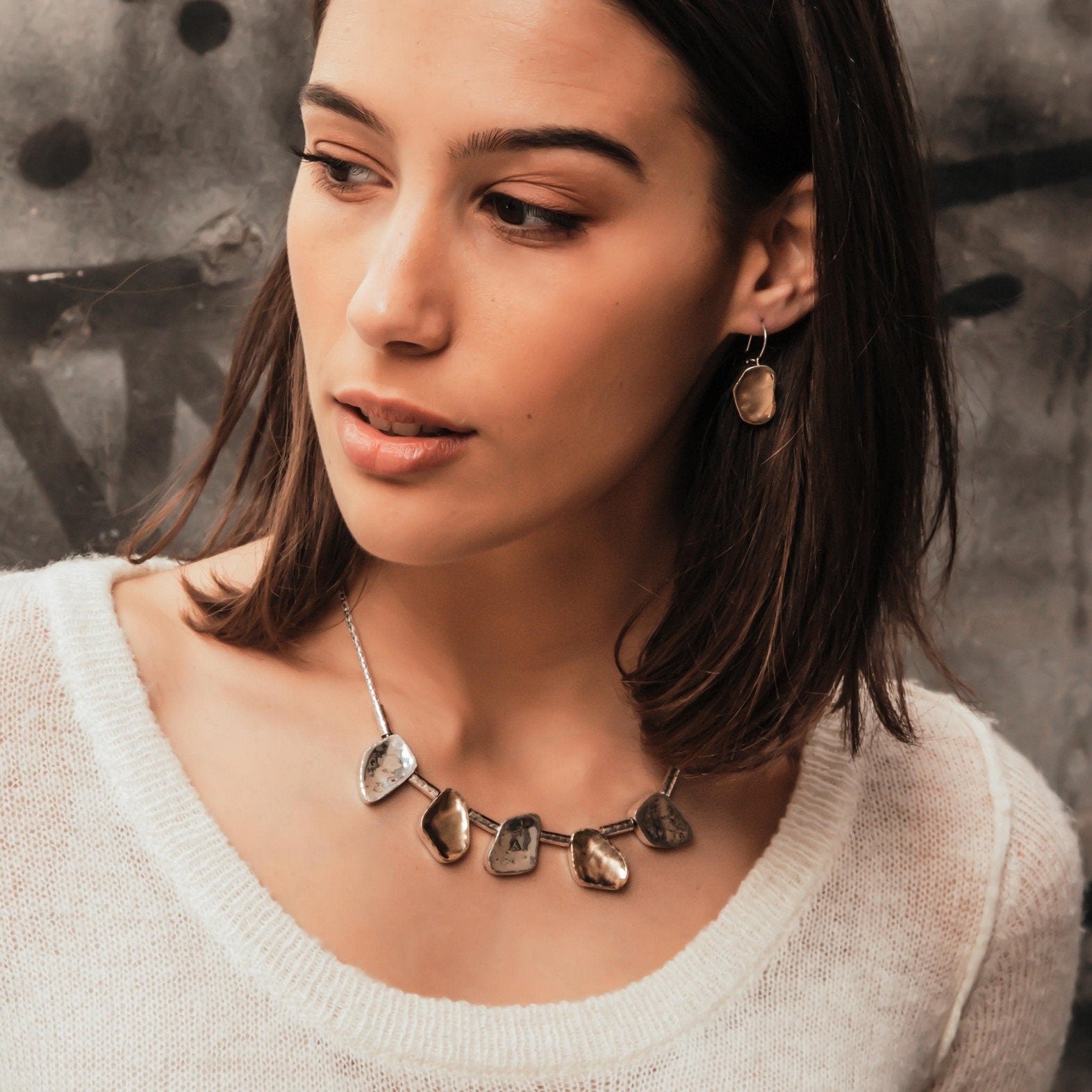 Unique Handcrafted Contemporary Design Two Tone Solid 9k Yellow Gold And 925 Sterling Silver Dangle Earrings Fast&Free Shipping!