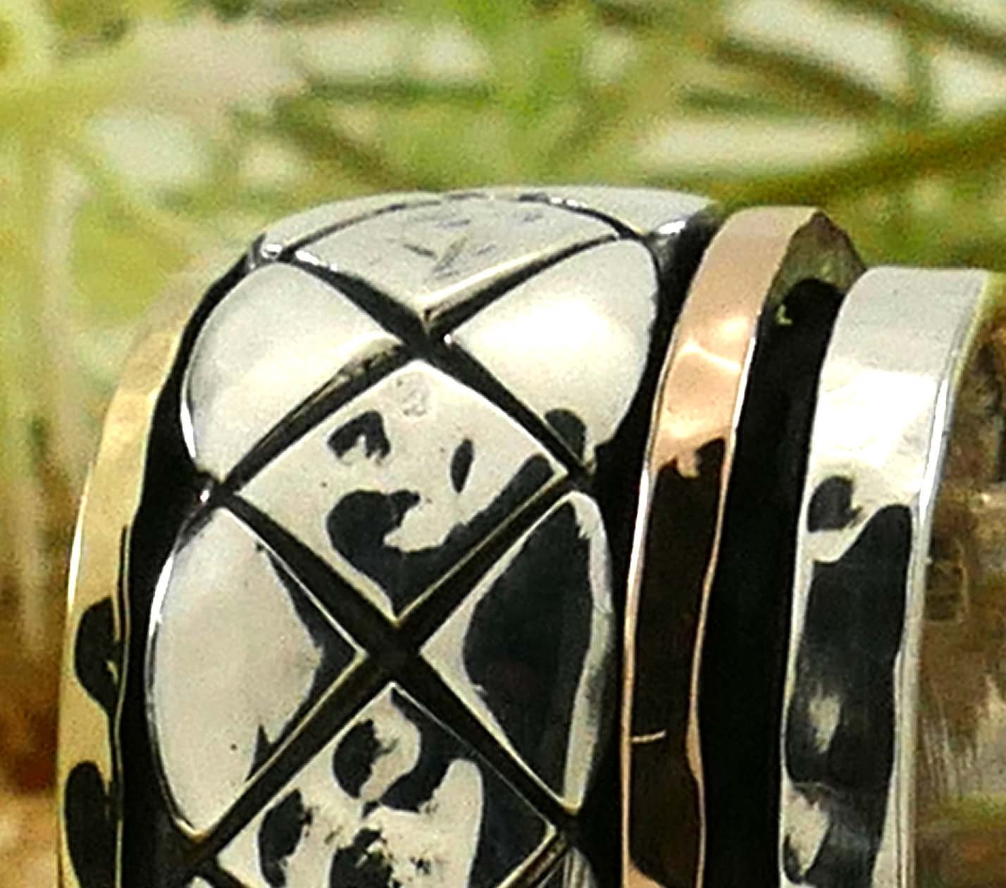 SPIRA Handcrafted Contemporary Design Two Tone Solid 9k Yellow/Rose Gold & 925 Sterling Silver Spinner Ring, Unique Gypsy ring,Bohemian ring