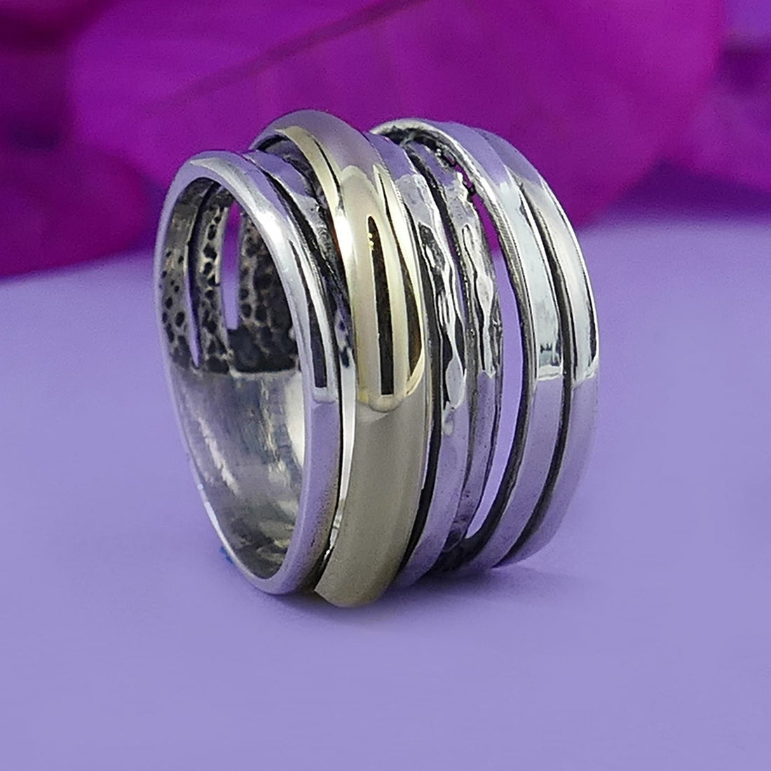 SPIRA Handcrafted Statement Ring, Two-Tone 925 Sterling Silver and 9k Yellow Gold Wrap Ring