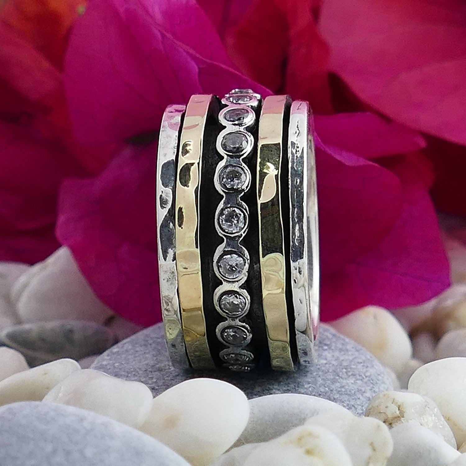 2.8 Carat Cubic Zirconia Ring – Two Tone Yellow Gold & Silver Spinner Ring For Women