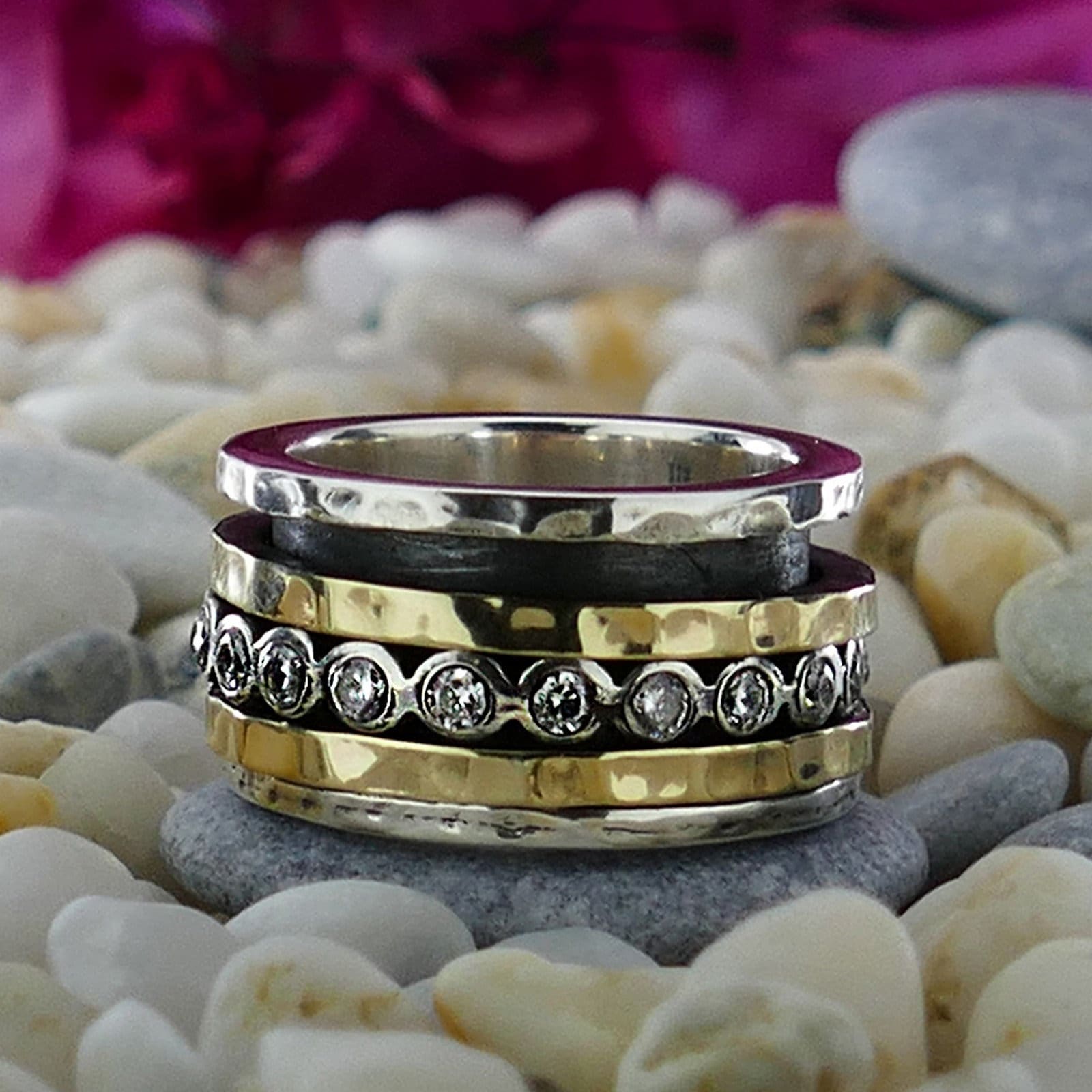 2.8 Carat Cubic Zirconia Ring – Two Tone Yellow Gold & Silver Spinner Ring For Women