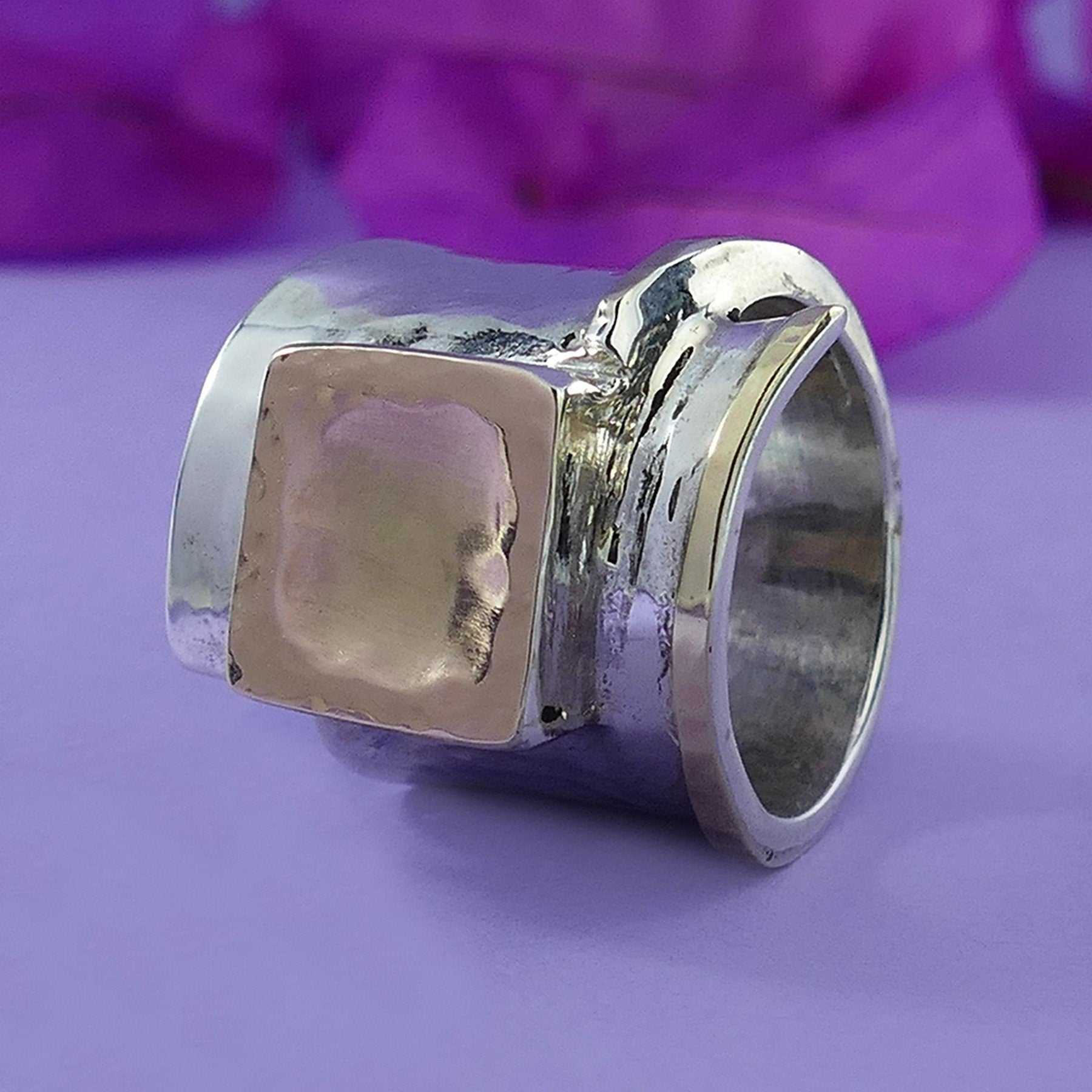 Unique Tree Tones Silver and Gold Statement Ring