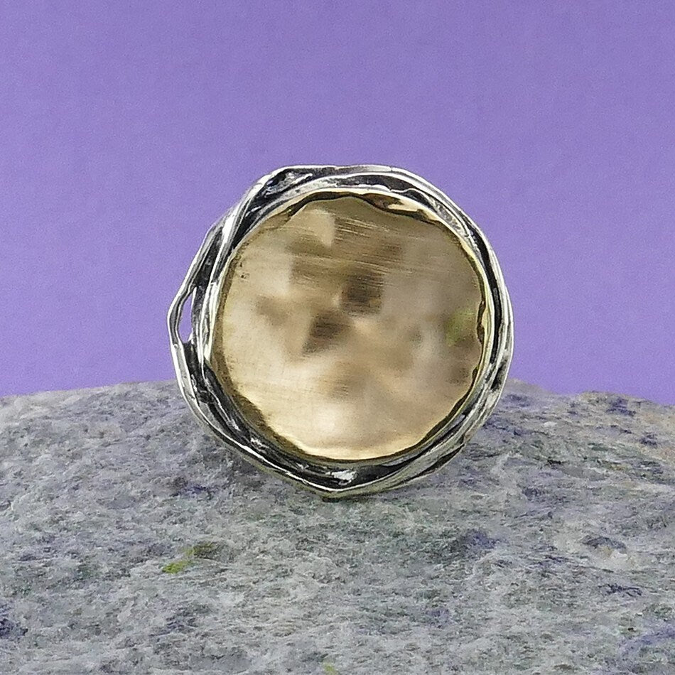 SPIRA Handcrafted Filigree Design Two Tone Solid 9k Yellow Gold&925 Sterling Silver Statement Ring,Boho ring, Large ring, Mixed metal ring