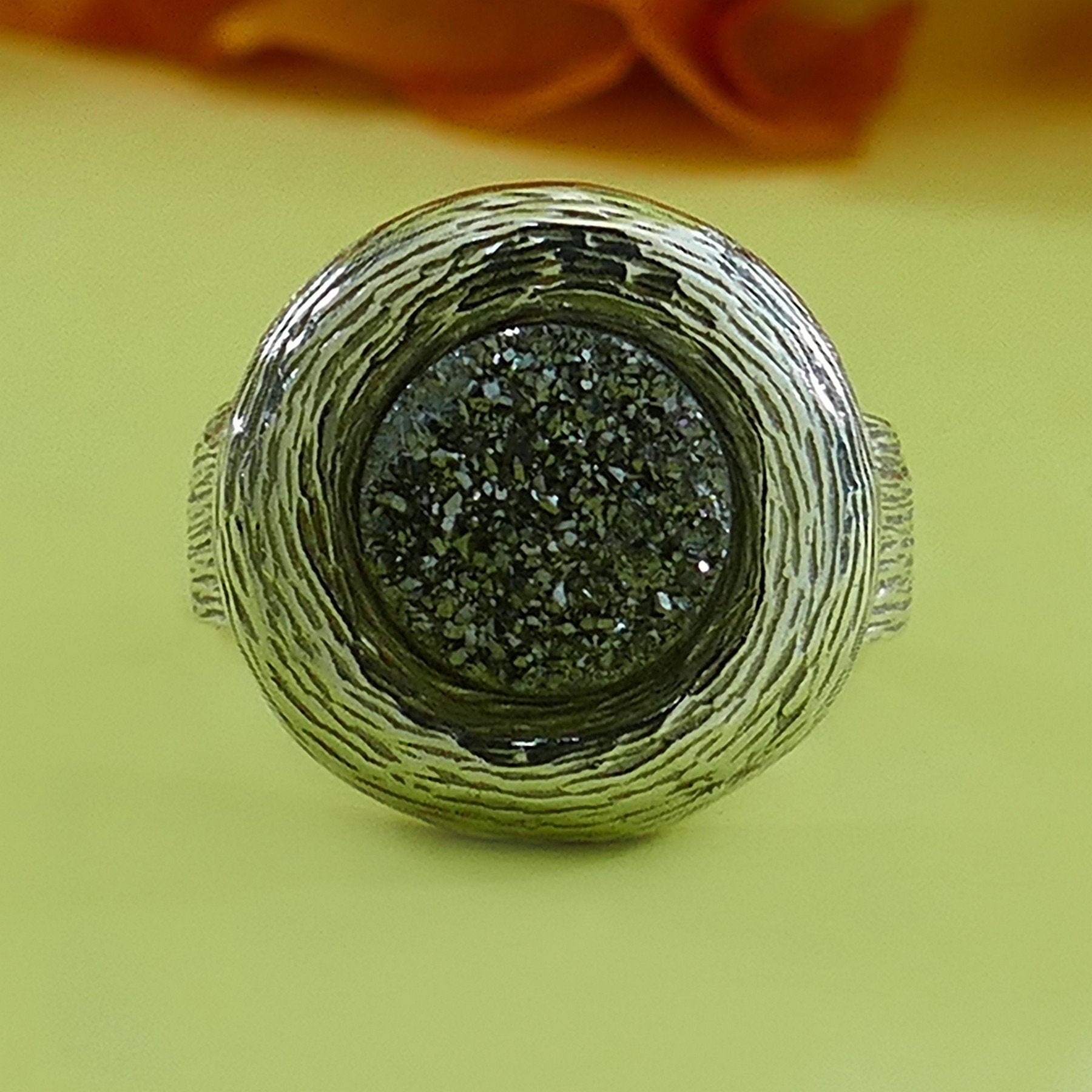 Natural crystal quartz 4 Carat Gray Agate Druzy Stone 925 Sterling Silver Handcrafted Statement Ring Gypsy ring, Bohemian ring, Hippie ring