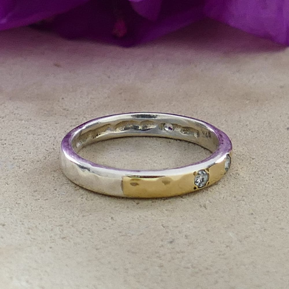 0.4 Carat Natural Blue Topaz Gemstone Mixed metal ring Two Tone Solid 9k Yellow Gold & 925 Sterling Silver Unique Stackable Ring Set Setting