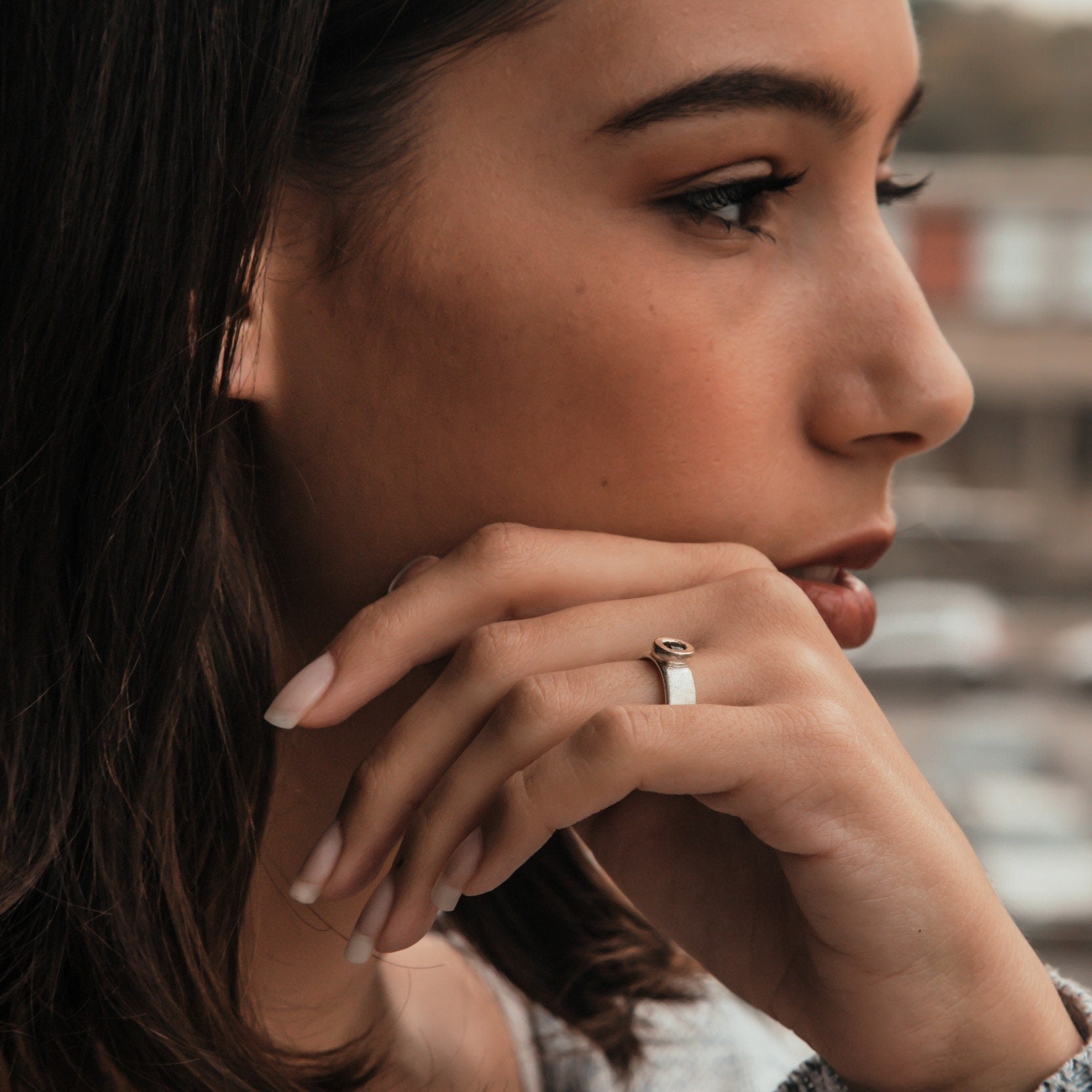 Tourmaline Mixed Metal Ring 0.26 Carat Natural Green Tourmaline Gemstone Two Tone Solid 9k Yellow Gold & 925 Sterling Silver Solitaire Ring