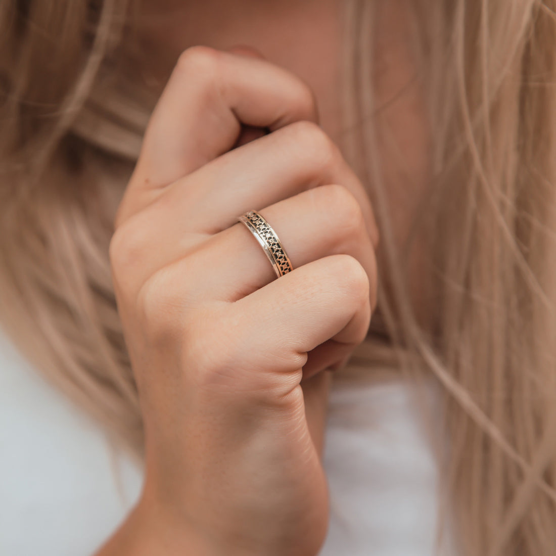 SPIRA Handcrafted Vintage Design Two Tone Solid 9k Yellow Gold&925 Sterling Silver Band Ring Wedding band Engagement ring Mixed metal ring