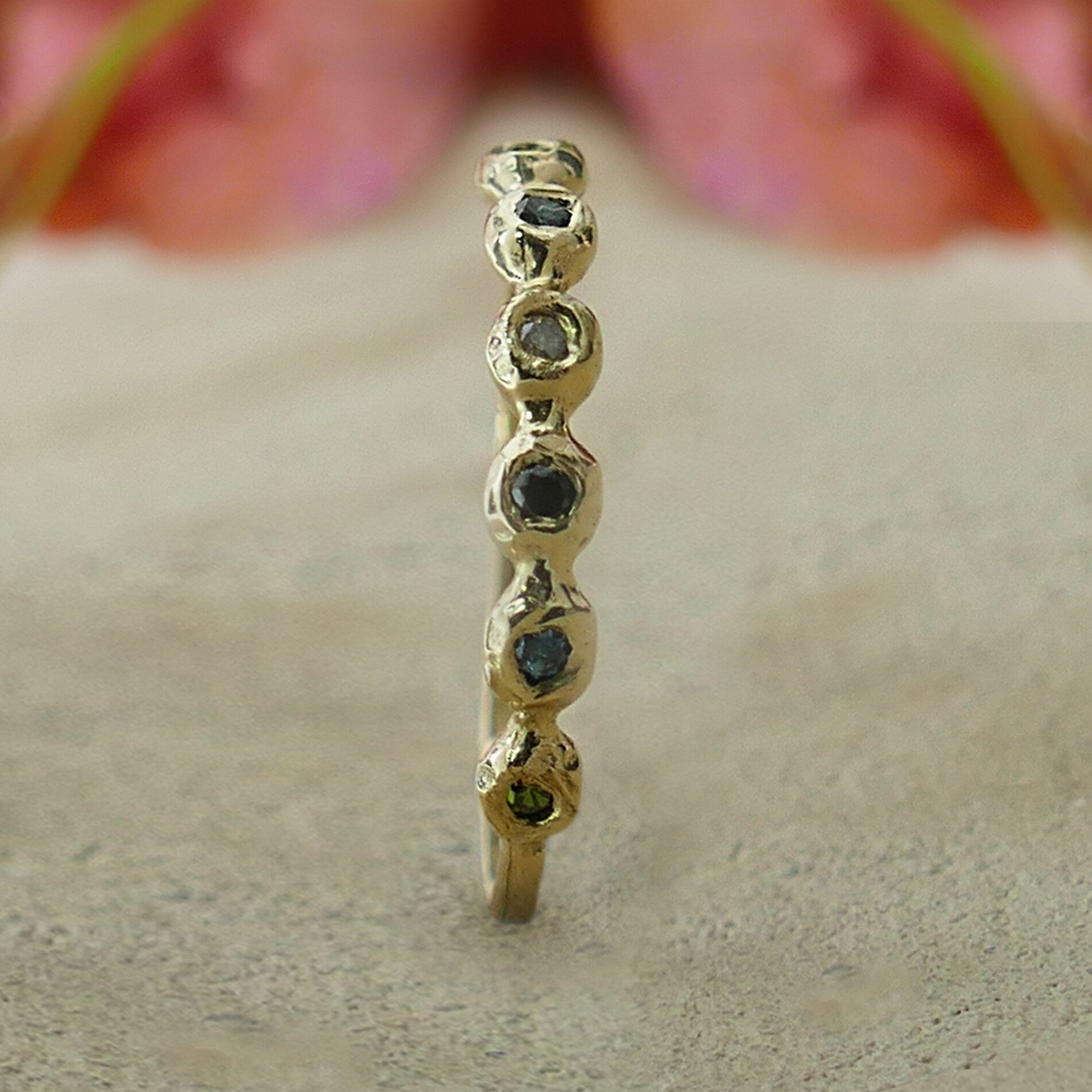 Engagement ring 0.56 Carat Natural Round Black Diamond Solid 14k Yellow Gold Stackable Ring Set Setting, Diamond Comfort Fit Band Minimalist