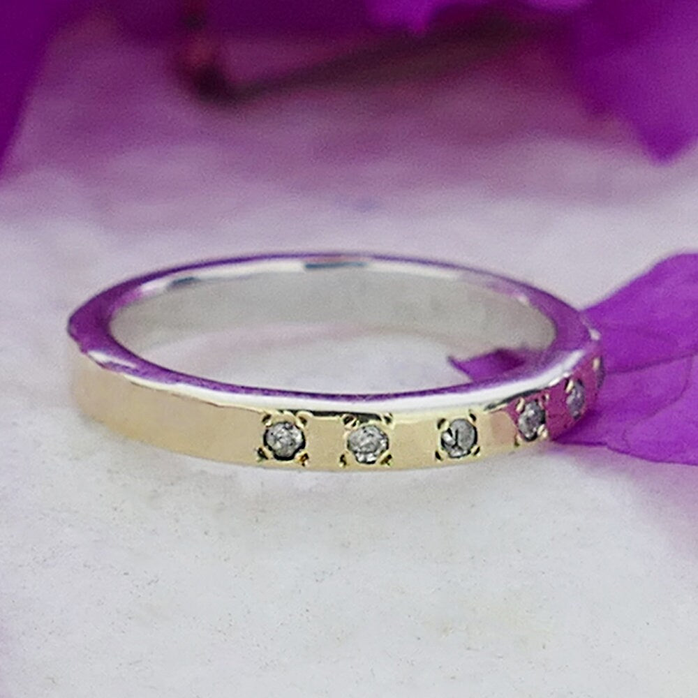 1.04 Carat Natural Round White Diamond Mixed metal ring Two Tone Solid 9k Yellow Gold&925 Sterling Silver Stackable Ring Diamond Women Ring