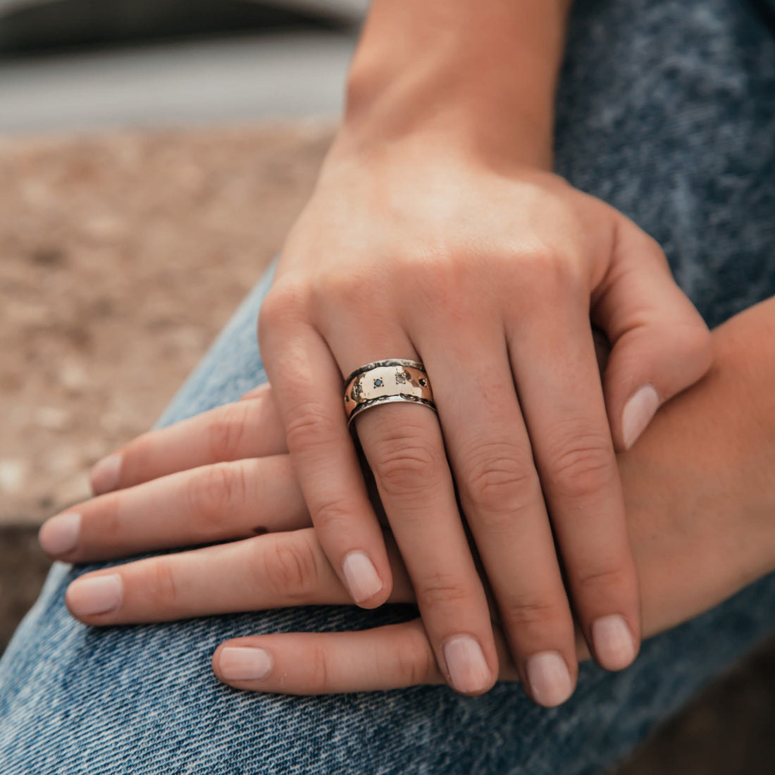 0.4 Carat Natural Round Multi-Color Diamond Two Tone Solid 9k Yellow Gold&925 Sterling Silver Cocktail Ring Gemstone ring Mixed metal ring
