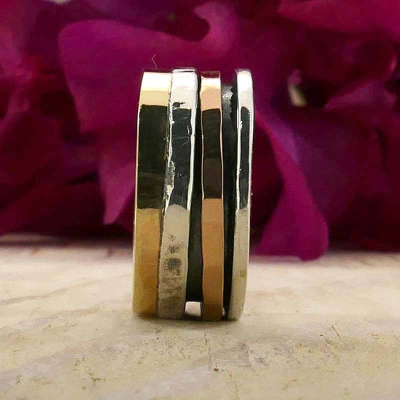 SPIRA Handmade Mixed metal Ring Two Tone Solid 9k Yellow & Rose Gold and 925 Sterling Silver Unisex Spinner Ring,Gypsy ring,Bohemian ring