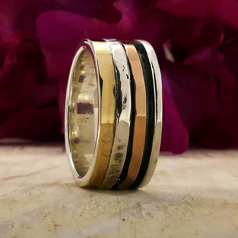SPIRA Handmade Mixed metal Ring Two Tone Solid 9k Yellow & Rose Gold and 925 Sterling Silver Unisex Spinner Ring,Gypsy ring,Bohemian ring