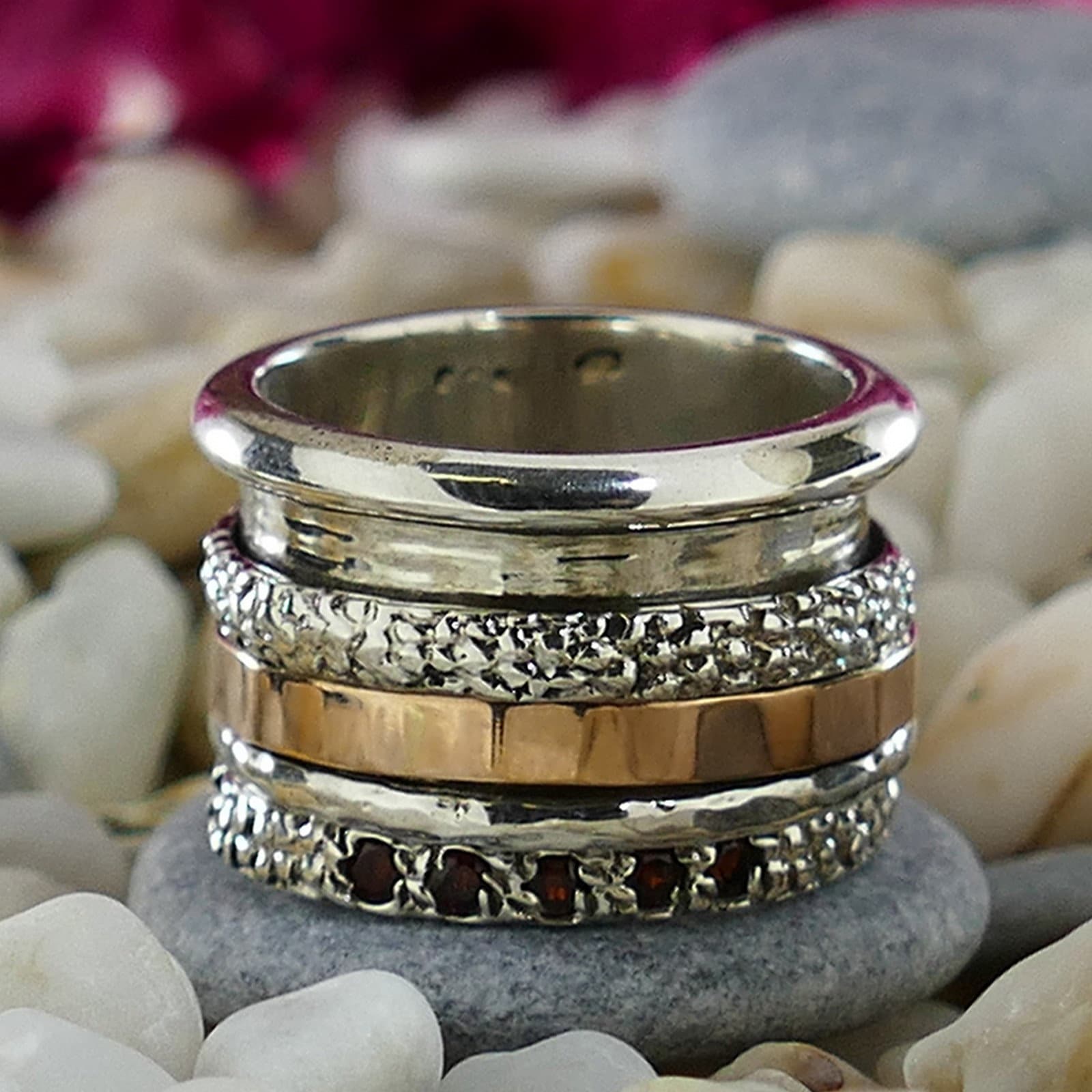 Red Radiance: Wide Two-Tone Garnet Spinner Ring