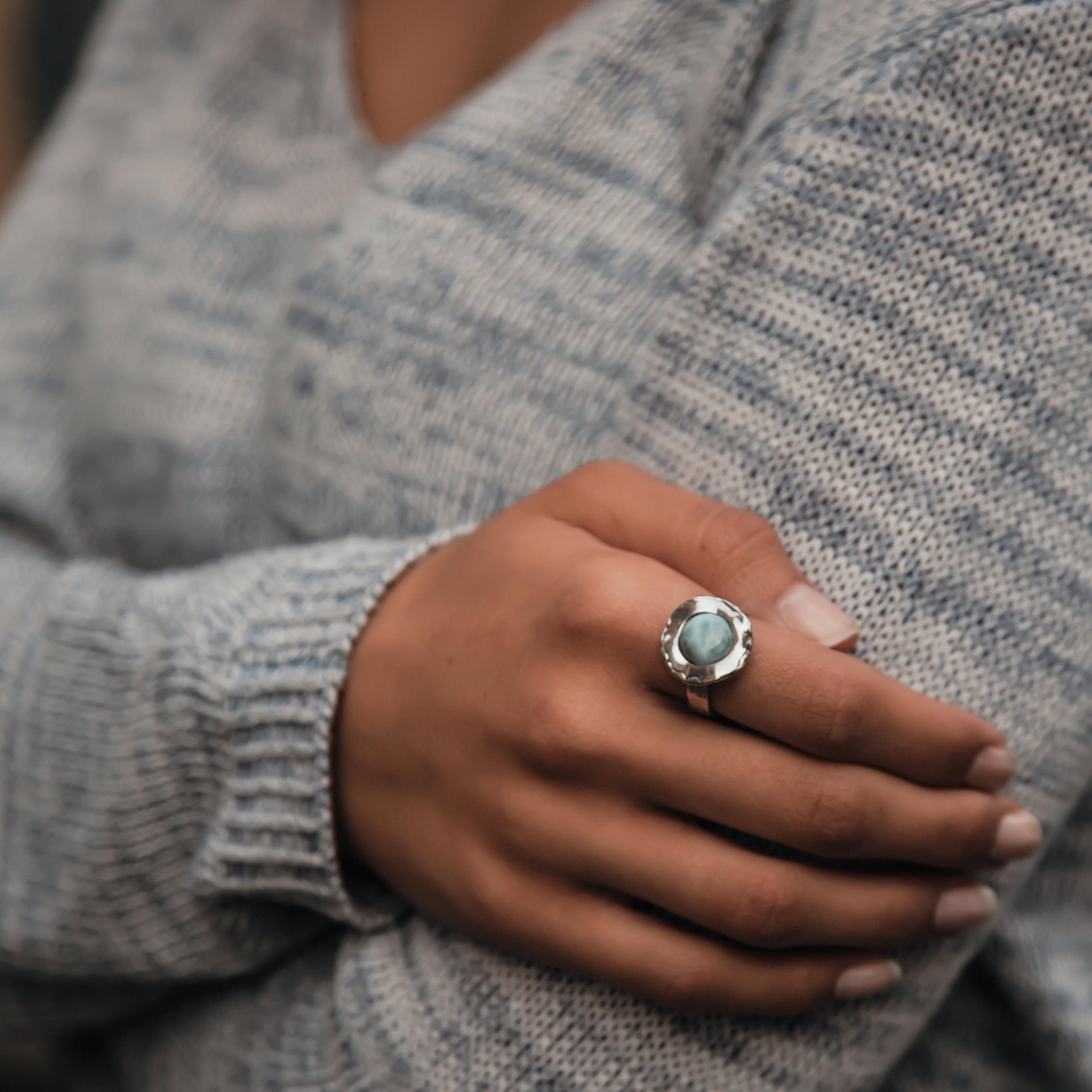 5.1 Carat Blue Larimar Gypsy Ring – Sterling Silver Bohemian Gemstone Ring, Solitaire Ring, Bohemian ring, Boho ring, Gemstone ring