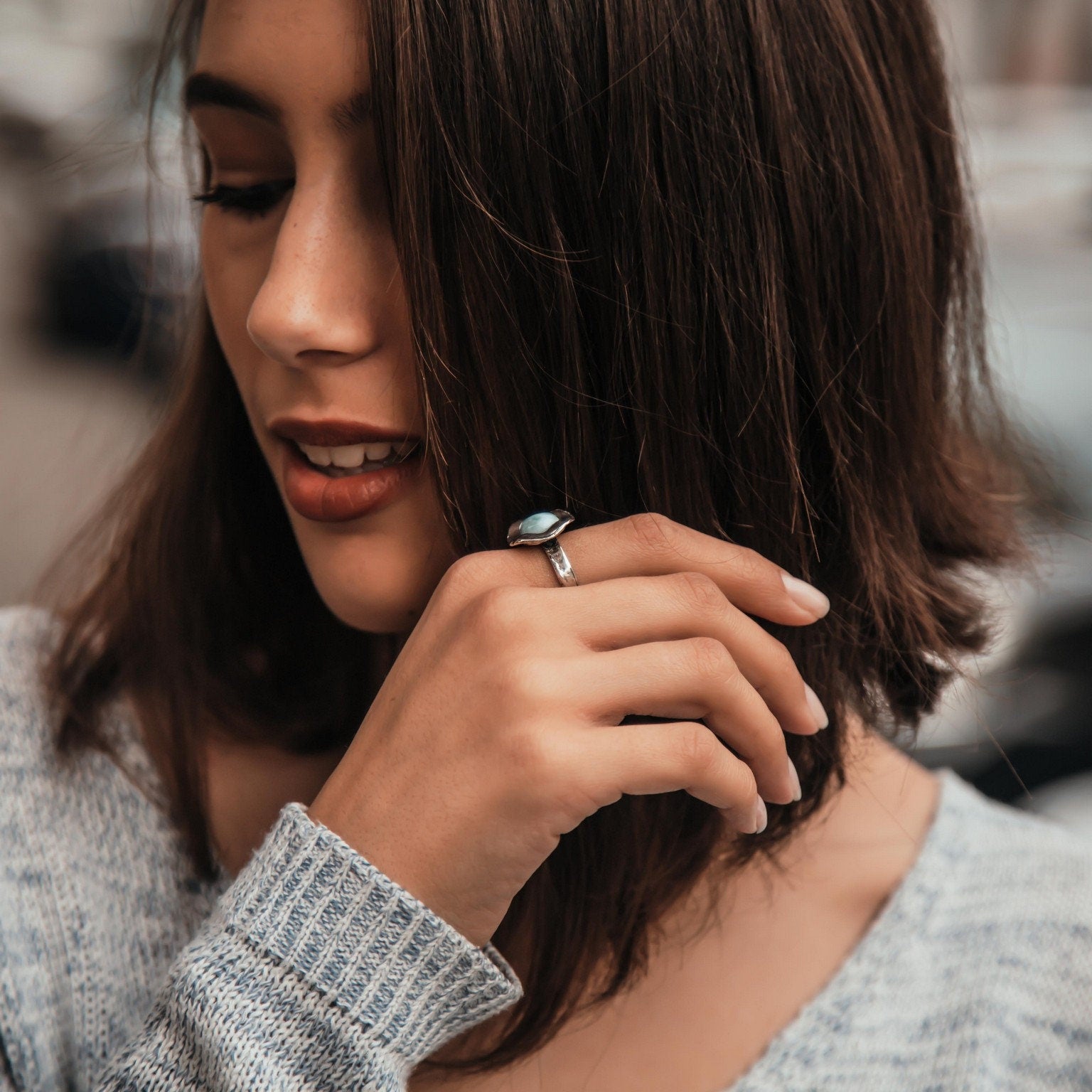 5.1 Carat Blue Larimar Gypsy Ring – Sterling Silver Bohemian Gemstone Ring, Solitaire Ring, Bohemian ring, Boho ring, Gemstone ring