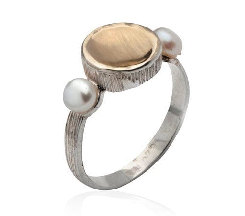 0.3 Carat Natural White Pearl Gemstone Two Tone Solid 9k Yellow Gold & 925 Sterling Silver Solitaire with Accents RingSetting Gemstone ring