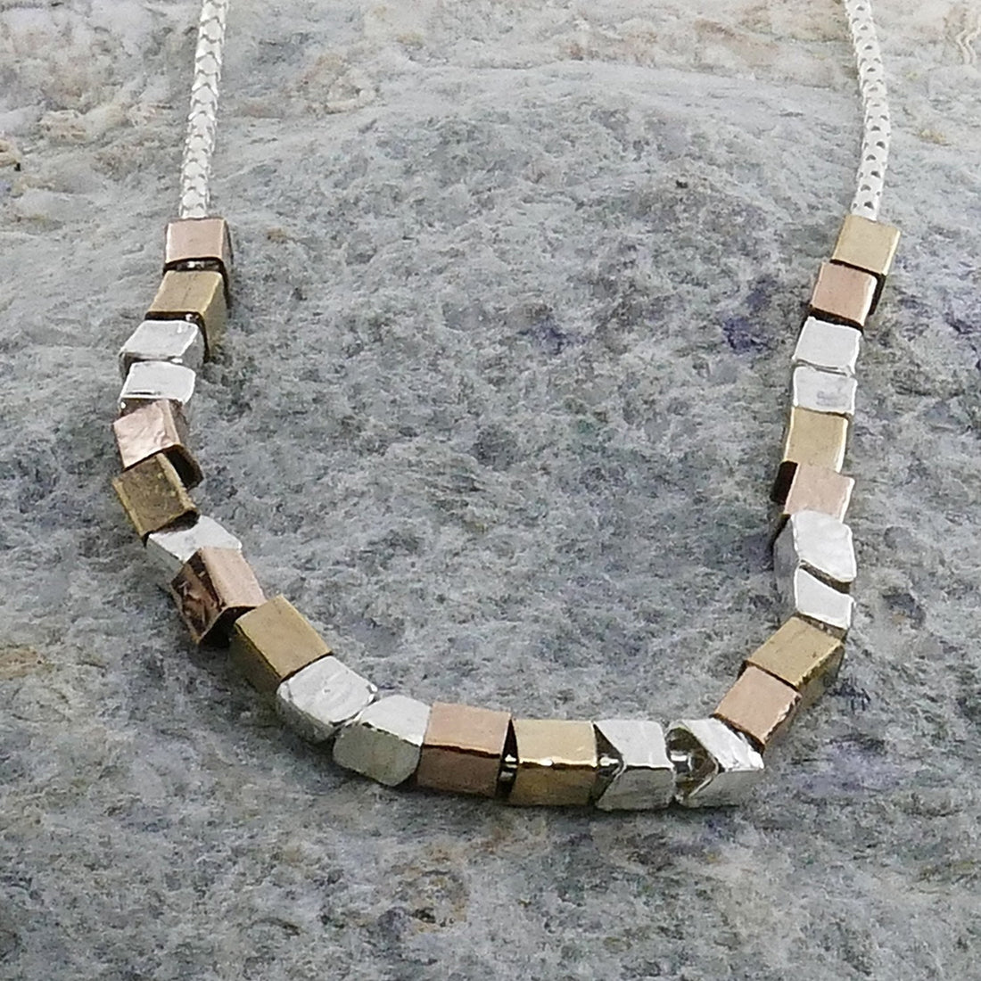 SPIRA Handcrafted Two Tone 925 Sterling Silver And 14k Yellow&Rose Gold Filled Beaded Necklace Fast and Free Shipping!