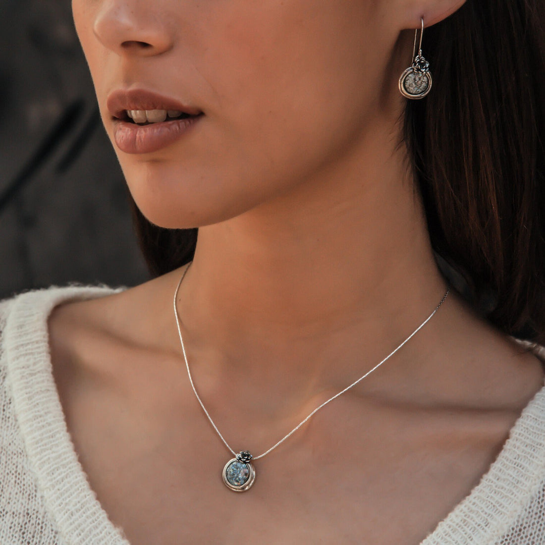 SPIRA Green Roman Glass Sterling Silver Necklace for Women