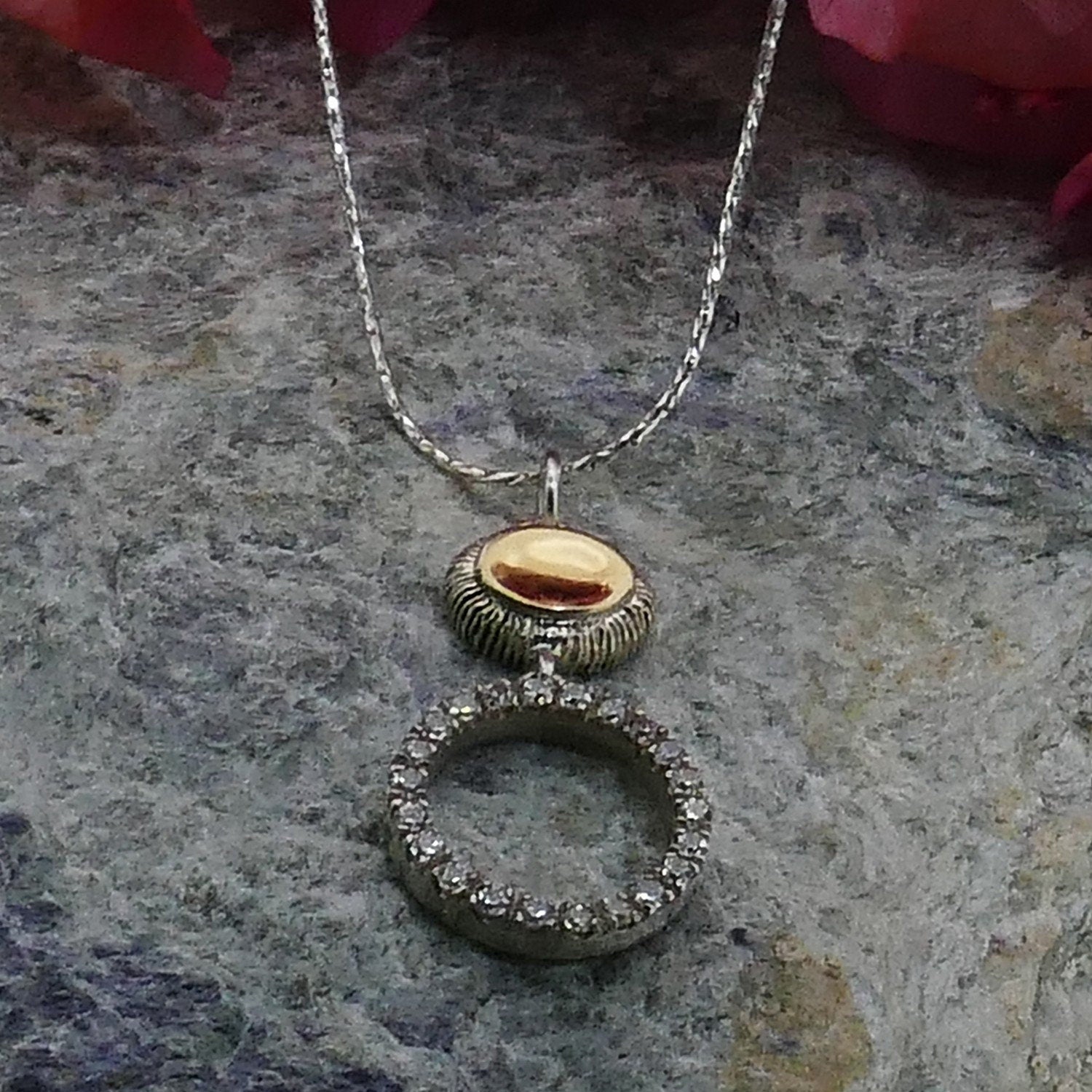 Unique Handcrafted Two Tone Necklace Solid 9 karat Yellow Gold And 925 Sterling Silver