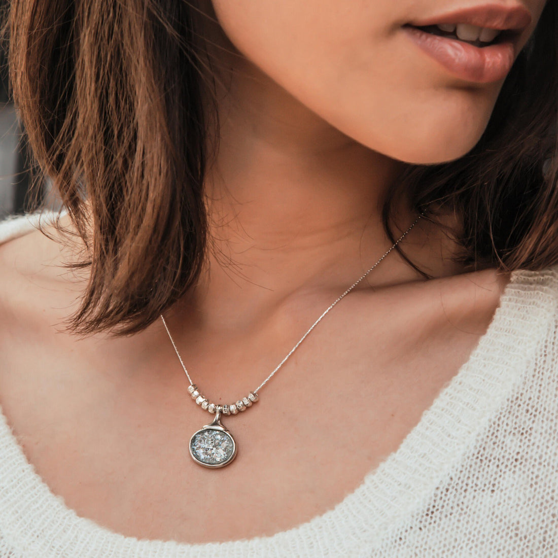 SPIRA Handcrafted 925 Sterling Silver Green Roman Glass Pendant - Boho Chic Rope Chain Necklace