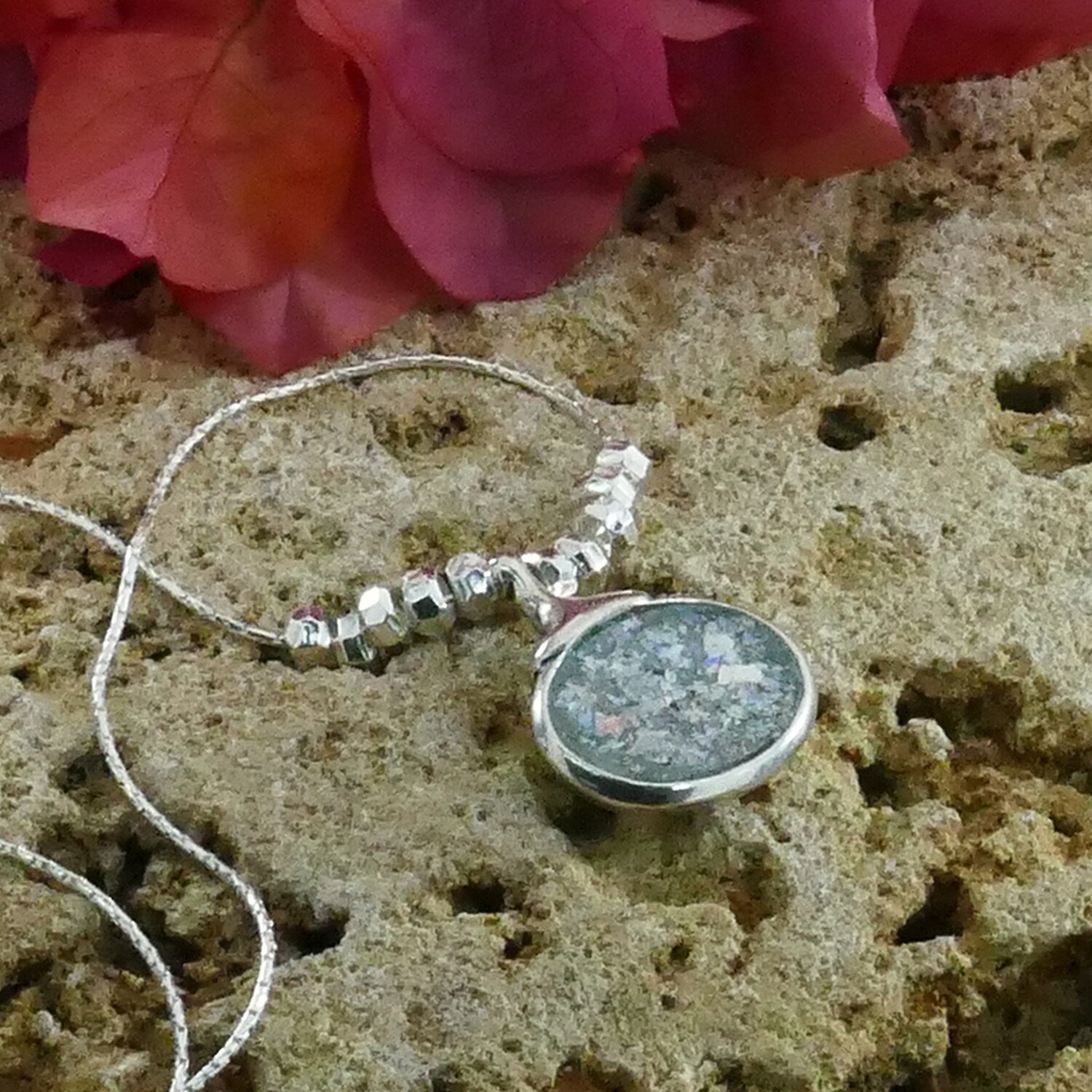 SPIRA Handcrafted 925 Sterling Silver Green Roman Glass Pendant - Boho Chic Rope Chain Necklace