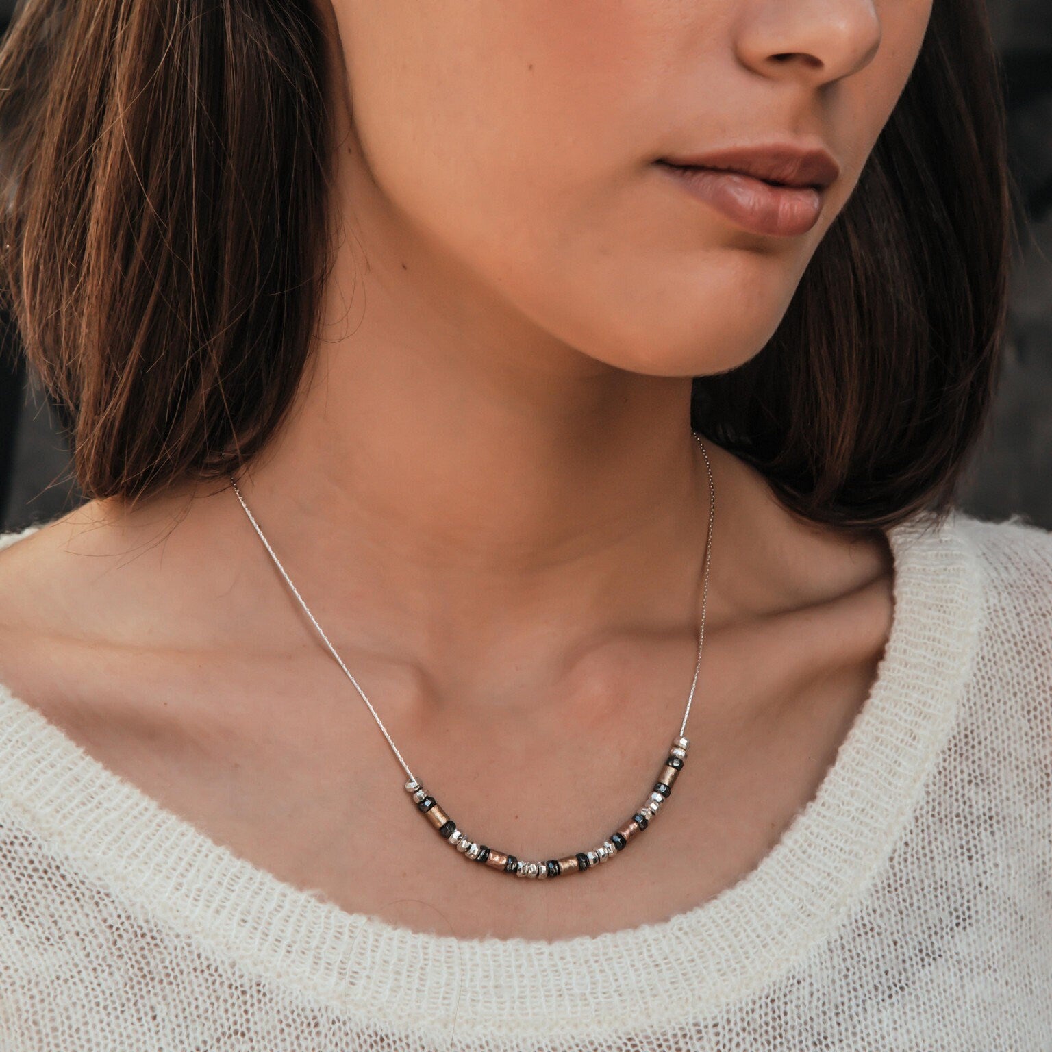 SPIRA Handcrafted Two Tone 925 Sterling Silver And 14k Yellow&Rose Gold Filled Rope Thread Chain Beaded Necklace Fast and Free Shipping!