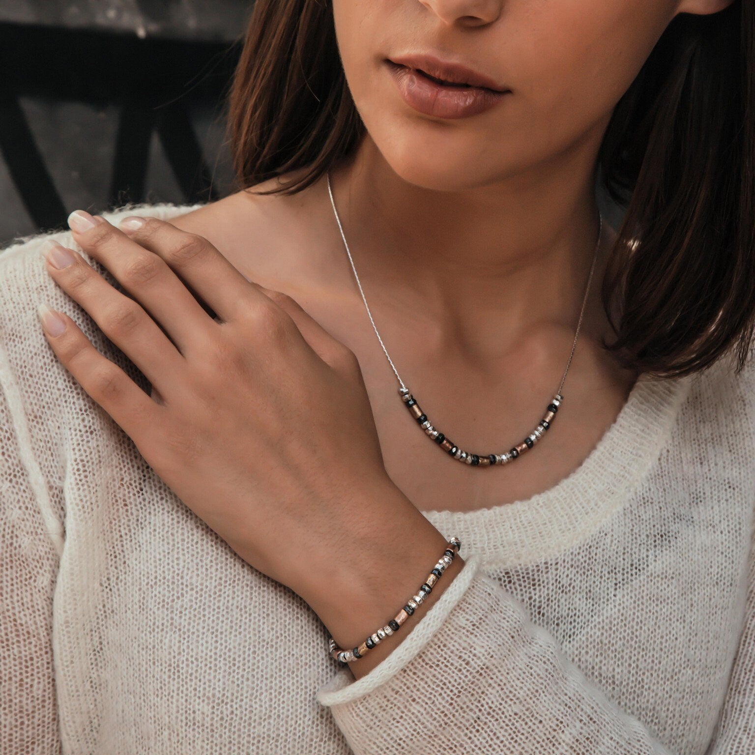 SPIRA Handcrafted Two Tone 925 Sterling Silver And 14k Yellow&Rose Gold Filled Rope Thread Chain Beaded Necklace Fast and Free Shipping!