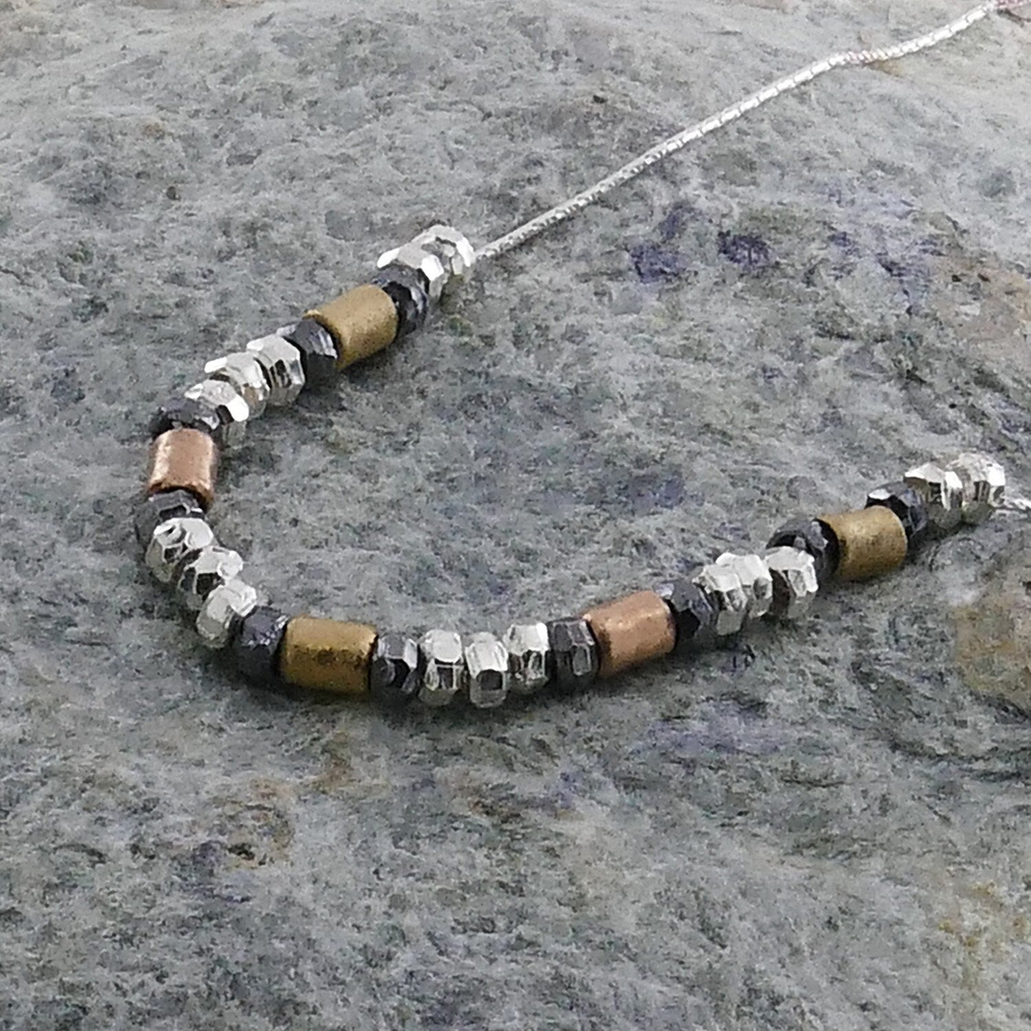 SPIRA Handcrafted Two Tone 925 Sterling Silver And 14k Yellow&Rose Gold Filled Rope Thread Chain Beaded Necklace Fast and Free Shipping!