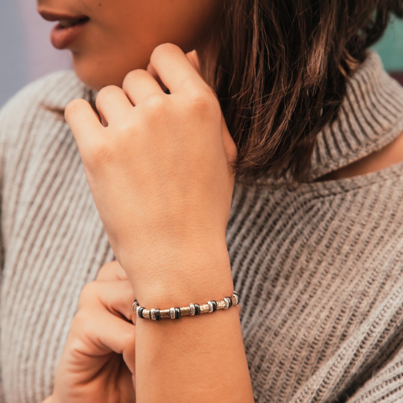 Golden Silver Symphony: Contemporary Two-Tone silver & Gold Filled Bracelet