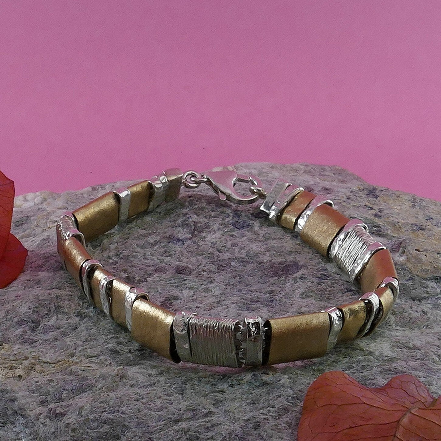 SPIRA Mixed Metal Bracelet Handcrafted Two Tone 925 Sterling Silver And 14k Yellow Gold Filled Chain&Link Silver GF Bracelet Fast Shipping!