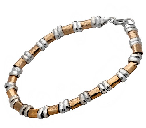 SPIRA Handcrafted Two Tone 925 Sterling Silver And 14k Yellow Gold Filled Bracelet Style: Chain & Link Silver GF Bracelet Length available: 7.5 inches Metal: 925 Sterling Silver 2nd Metal: 14k Yellow Gold Filled