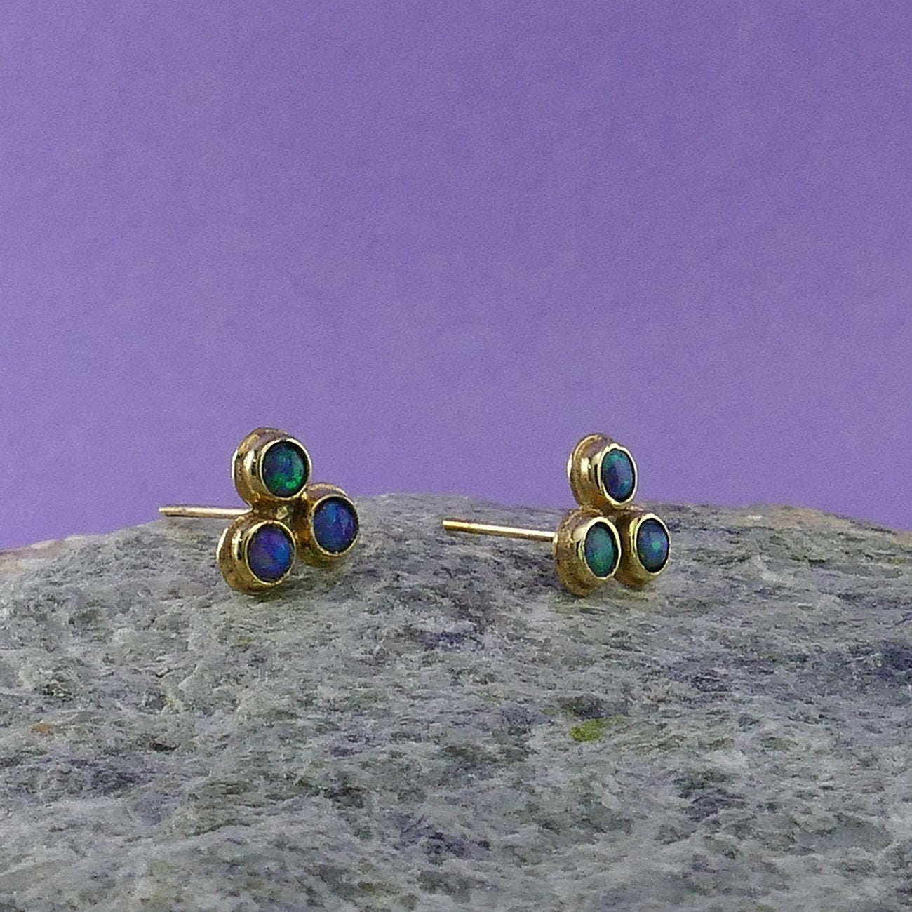 Gilded Glow: Handcrafted Gold and Opal Stud Earrings ,Everyday earrings, Fast&Free Shipping!