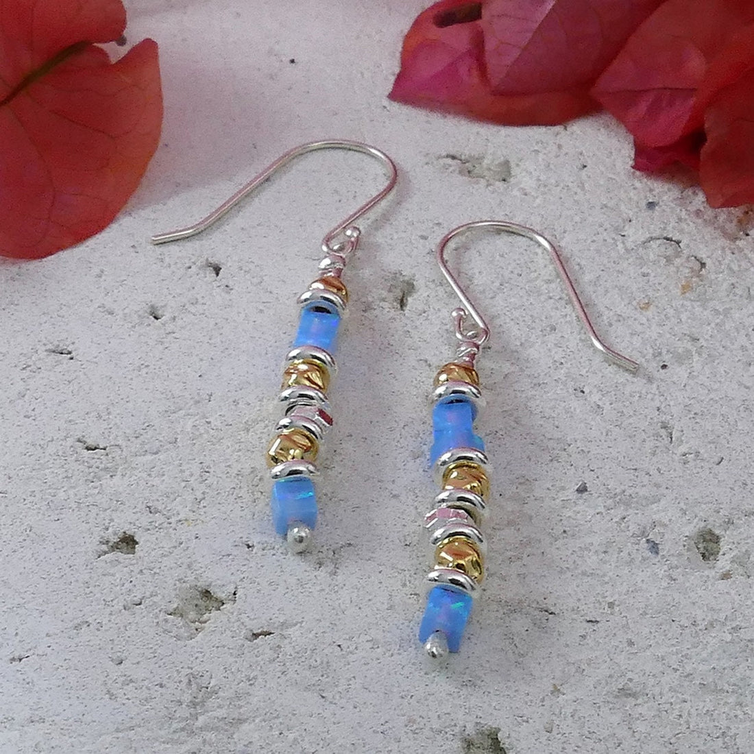 0.14 Carat Blue Opal Stone Two Tone 14k Yellow Gold Filled And 925 Sterling Silver Drop/Dangle Earrings Fast&Free Shipping!Everyday earrings