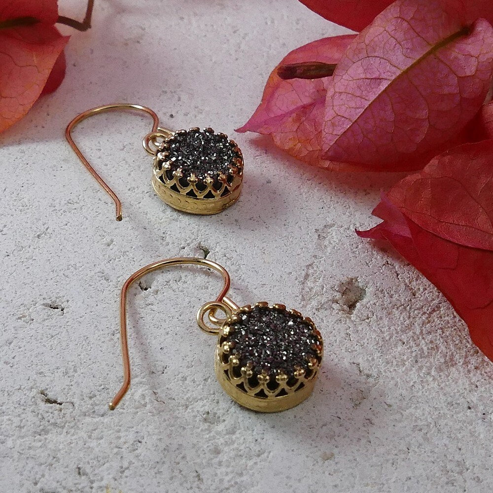 1.5 Carat Gray Agate Druzy Stone Natural crystal quartz 14k Yellow Gold Filled Handmade Fast&Free Shipping!Gemstone earring Everyday earring