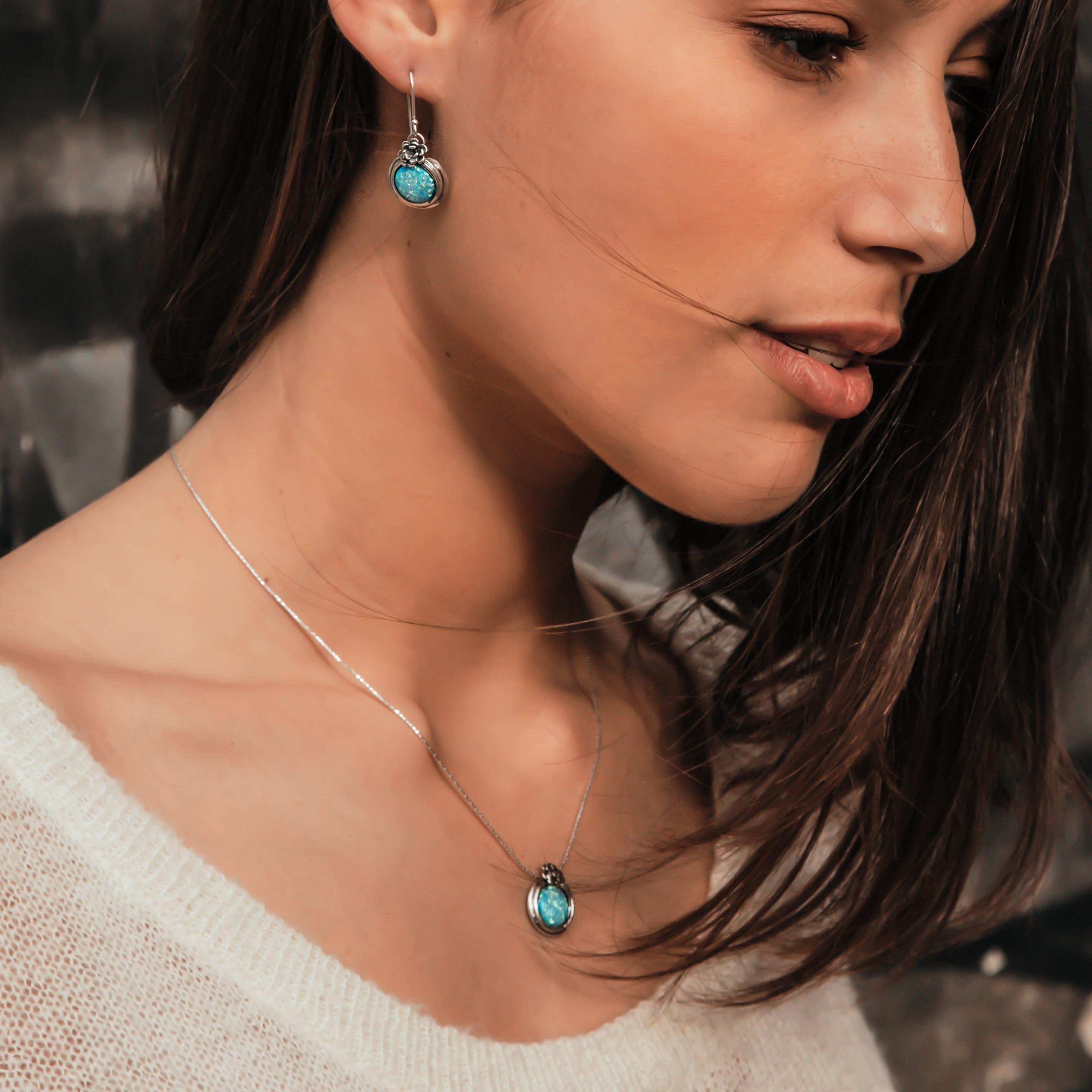 2.2 Carat Blue Opal Stone Unique Israel earring 925 Sterling Silver Handmade Drop/Dangle Earrings Fast&Free Shipping! Simple dangle earrings