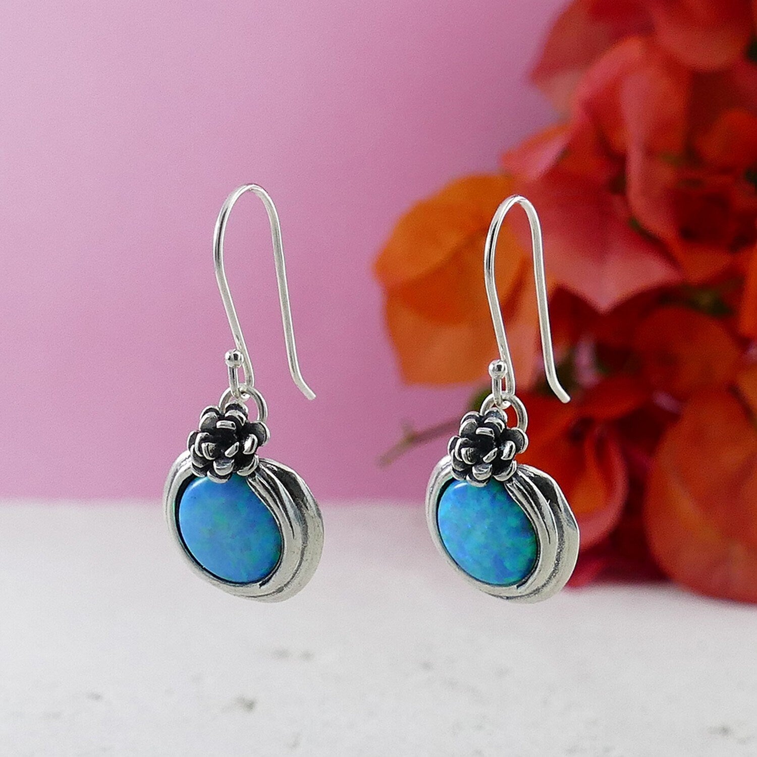 2.2 Carat Blue Opal Stone Unique Israel earring 925 Sterling Silver Handmade Drop/Dangle Earrings Fast&Free Shipping! Simple dangle earrings