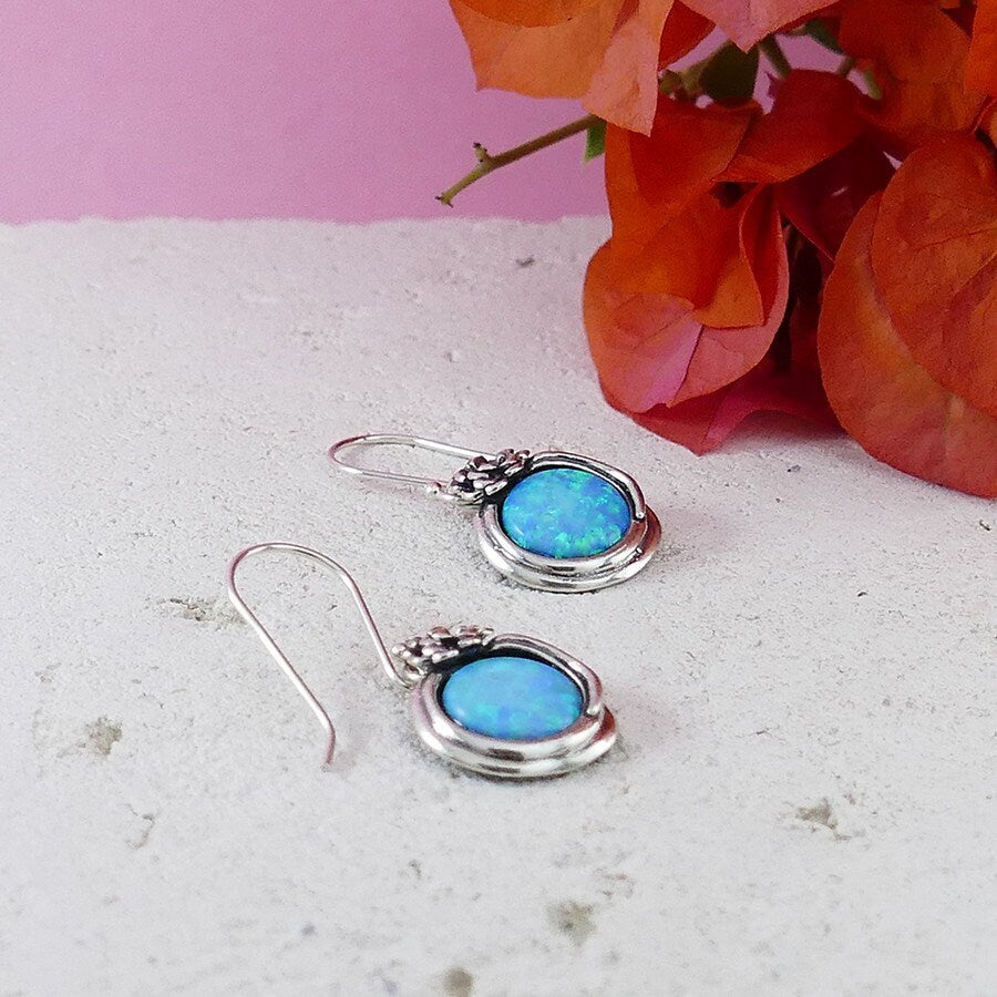2.2 Carat Blue Opal Stone Unique Israel earring 925 Sterling Silver Handmade Drop/Dangle Earrings Fast&Free Shipping! Simple dangle earrings