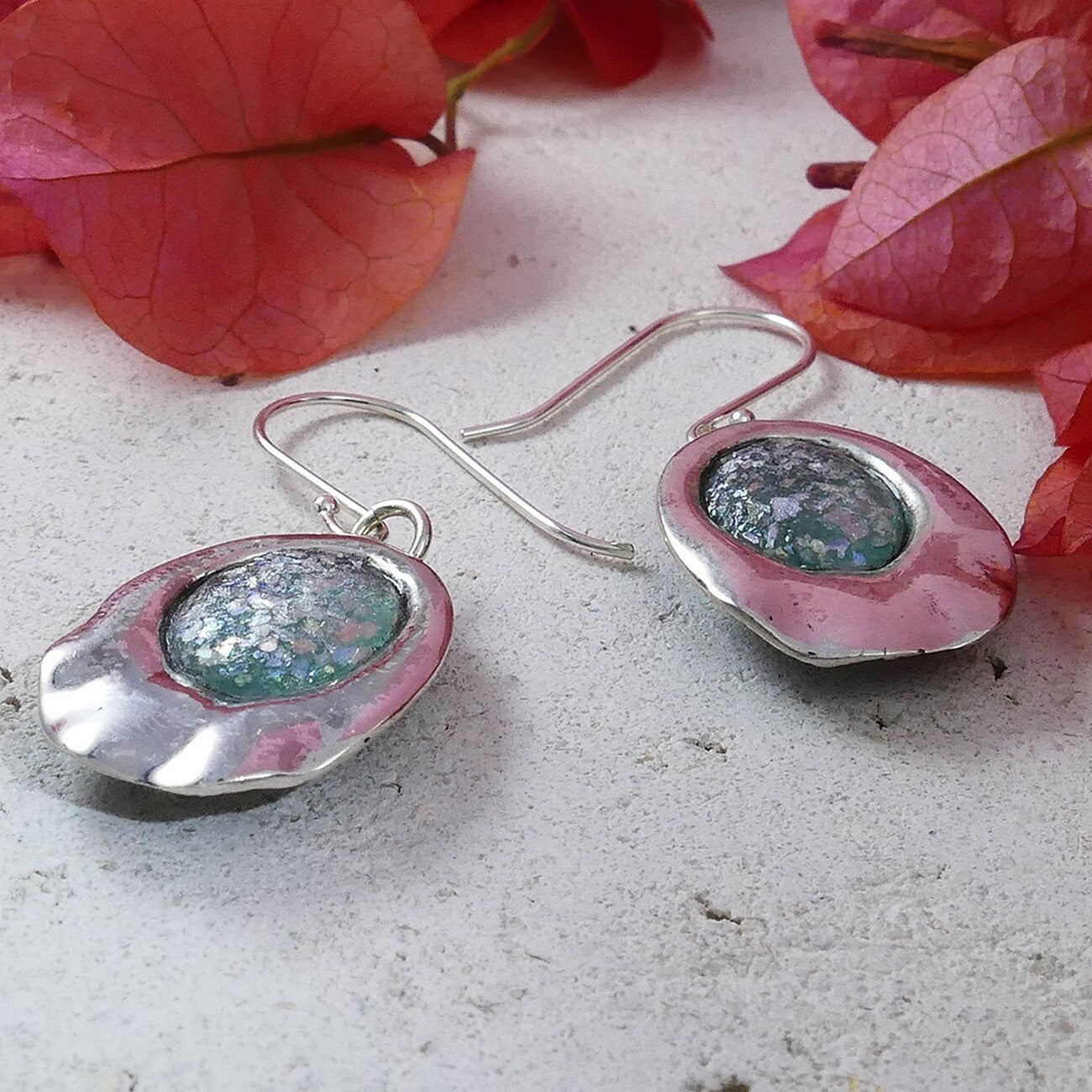 SPIRA Handcrafted Green Roman Glass Stone 925 Sterling Silver Drop/Dangle Earrings Fast&Free Shipping! Everyday earrings