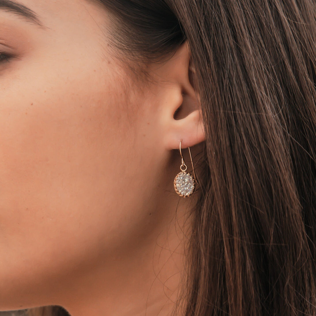 2.3 Carat White Agate Druzy Stone Natural crystal quartz 14k Yellow Gold Filled Fast&Free Shipping! Everyday earrings,Simple dangle earrings