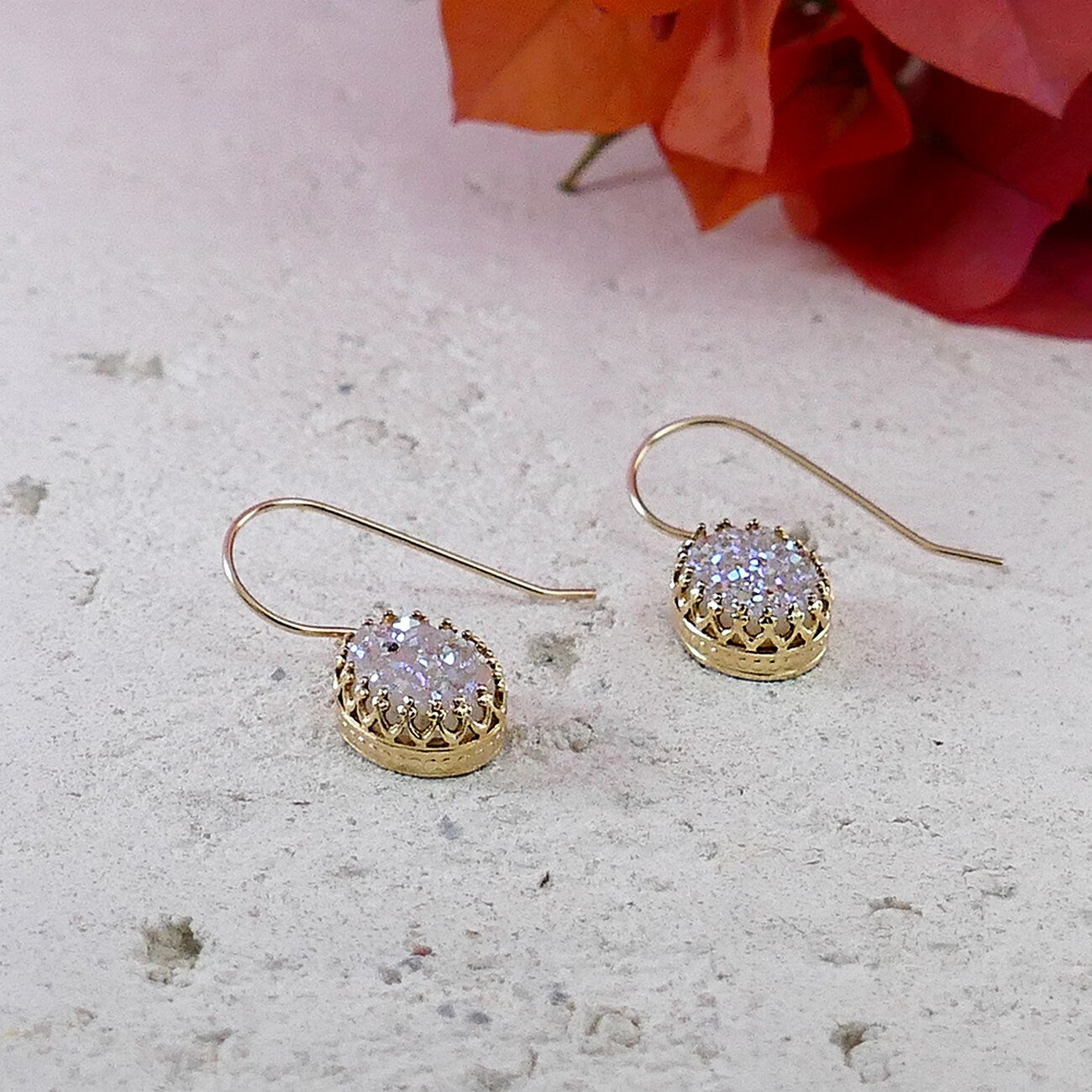 2.3 Carat White Agate Druzy Stone Natural crystal quartz 14k Yellow Gold Filled Fast&Free Shipping! Everyday earrings,Simple dangle earrings