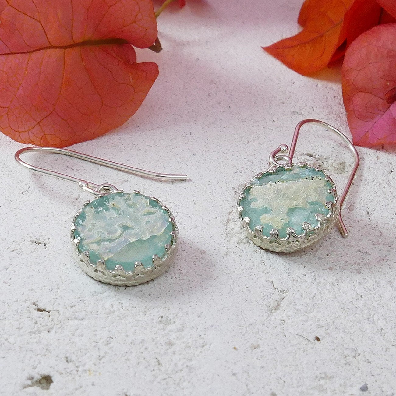 SPIRA Handcrafted Green Roman Glass Stone 925 Sterling Silver Drop/Dangle Earrings Fast&Free Shipping! Ancient Roman Glass Everyday earrings